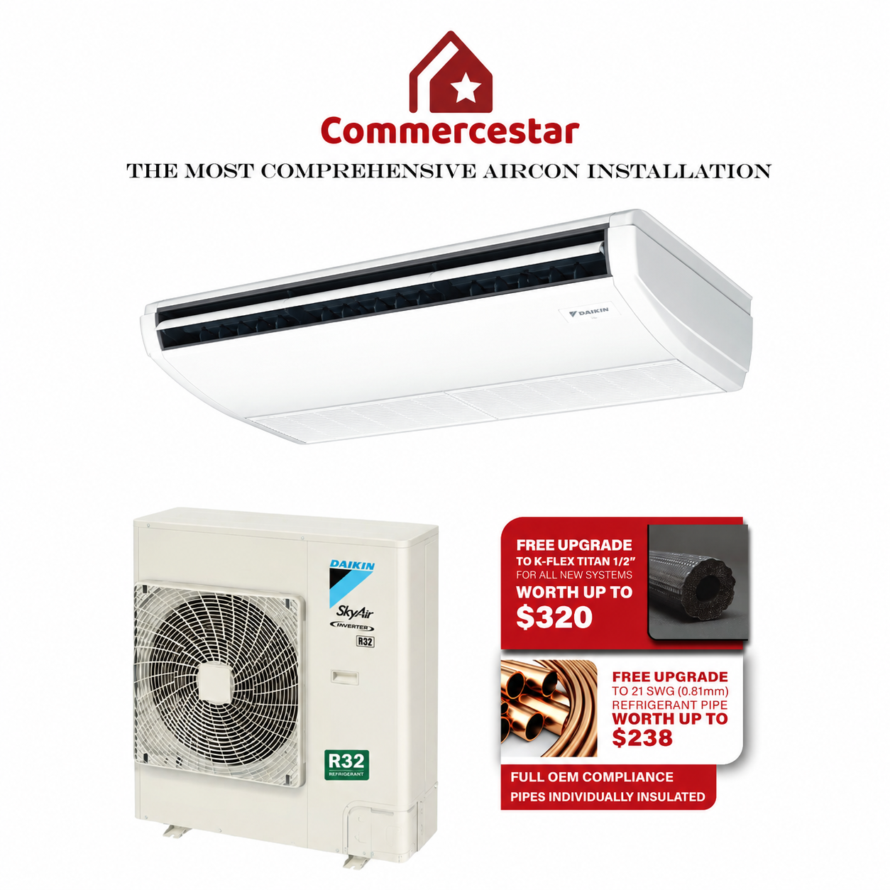 DAIKIN INVERTER R32 SKYAIR CEILING SUSPENDED AIRCON INSTALLATION - Commercestar Engineering