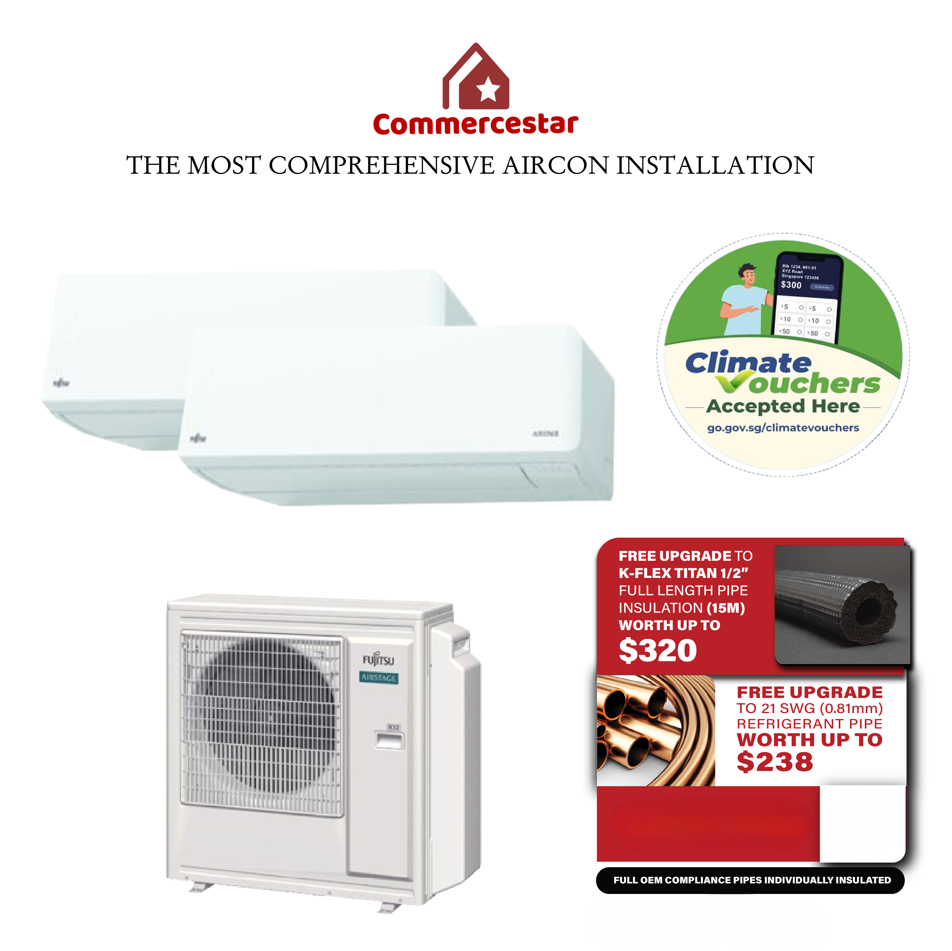 FUJITSU LATEST AIRSTAGE R32 NEW SYSTEM 2- FREE 5 YEARS WARRANTY - Commercestar Engineering