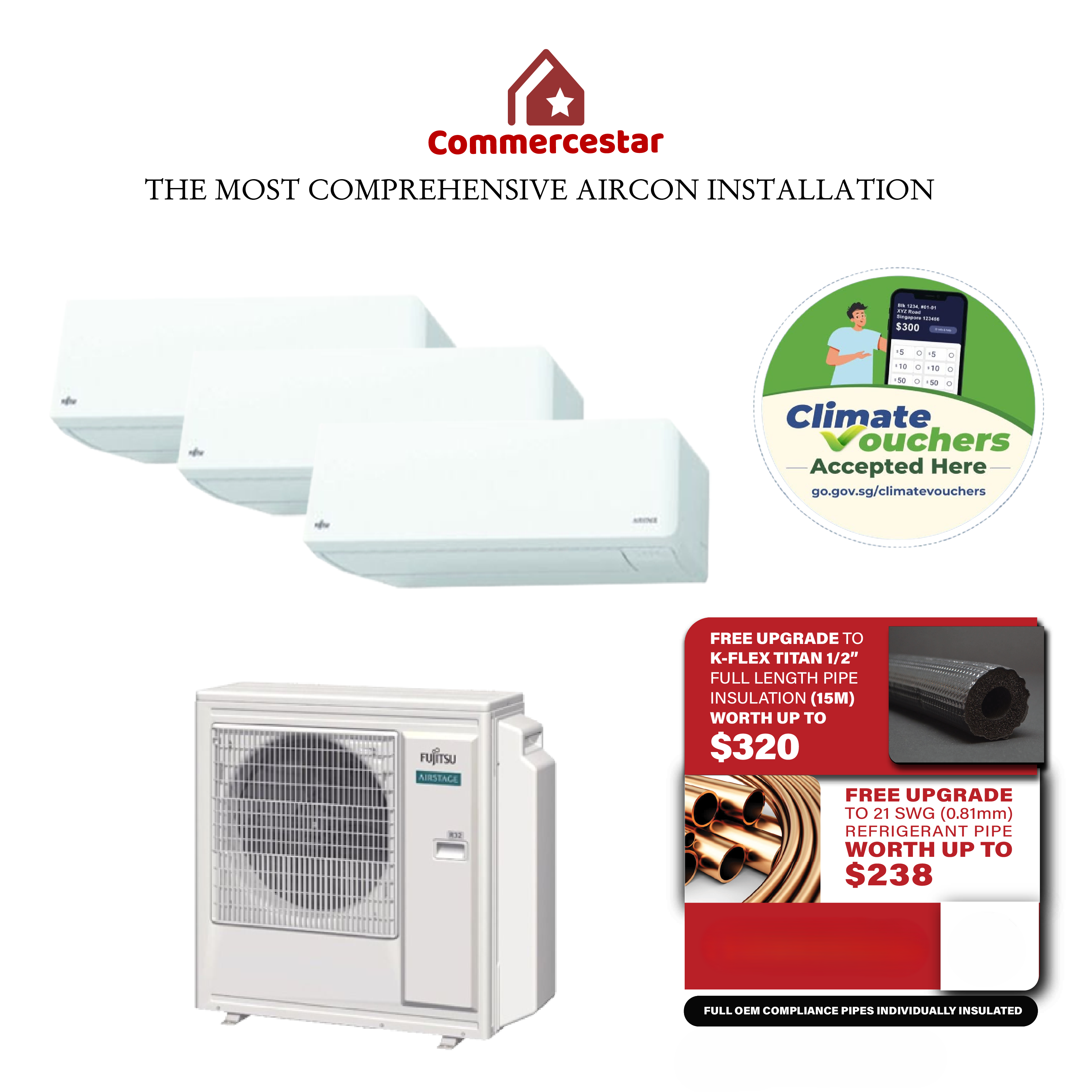 FUJITSU LATEST AIRSTAGE R32 NEW SYSTEM 3- FREE 5 YEARS WARRANTY - Commercestar Engineering