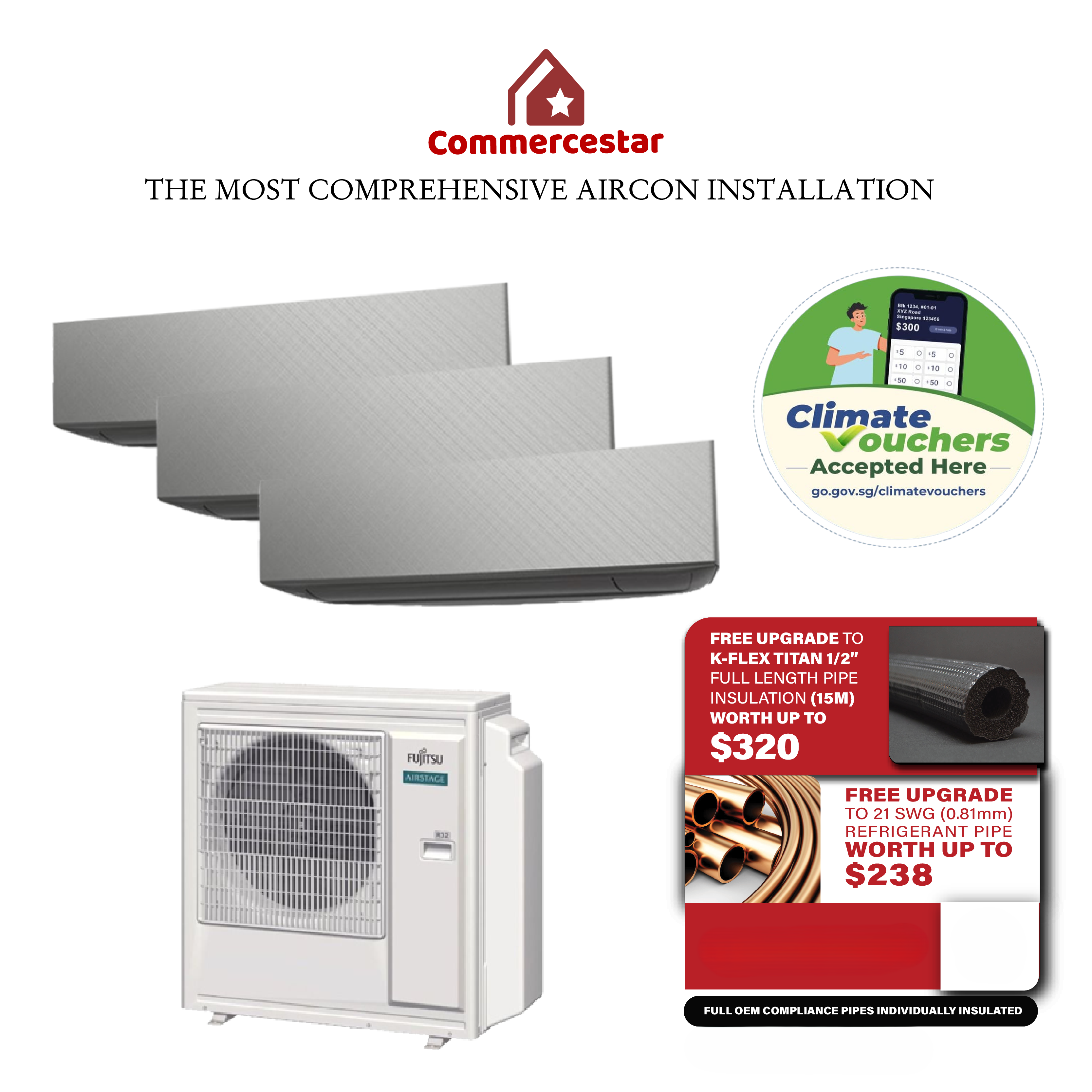 FUJITSU LATEST AIRSTAGE R32 DESIGNER TYPE NEW SYSTEM 3- FREE 5 YEARS WARRANTY - Commercestar Engineering