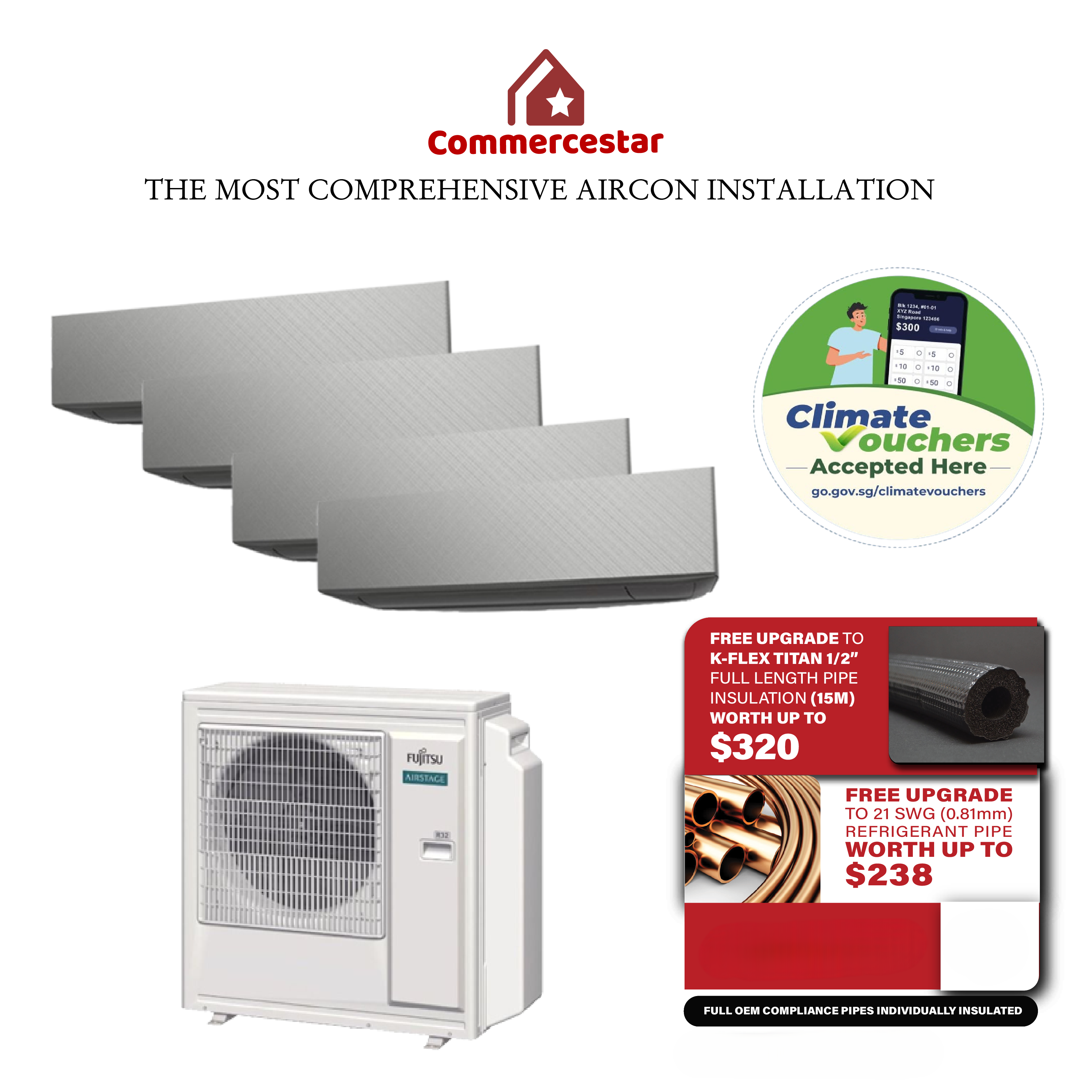 FUJITSU LATEST AIRSTAGE R32 DESIGNER TYPE NEW SYSTEM 4- FREE 5 YEARS WARRANTY - Commercestar Engineering