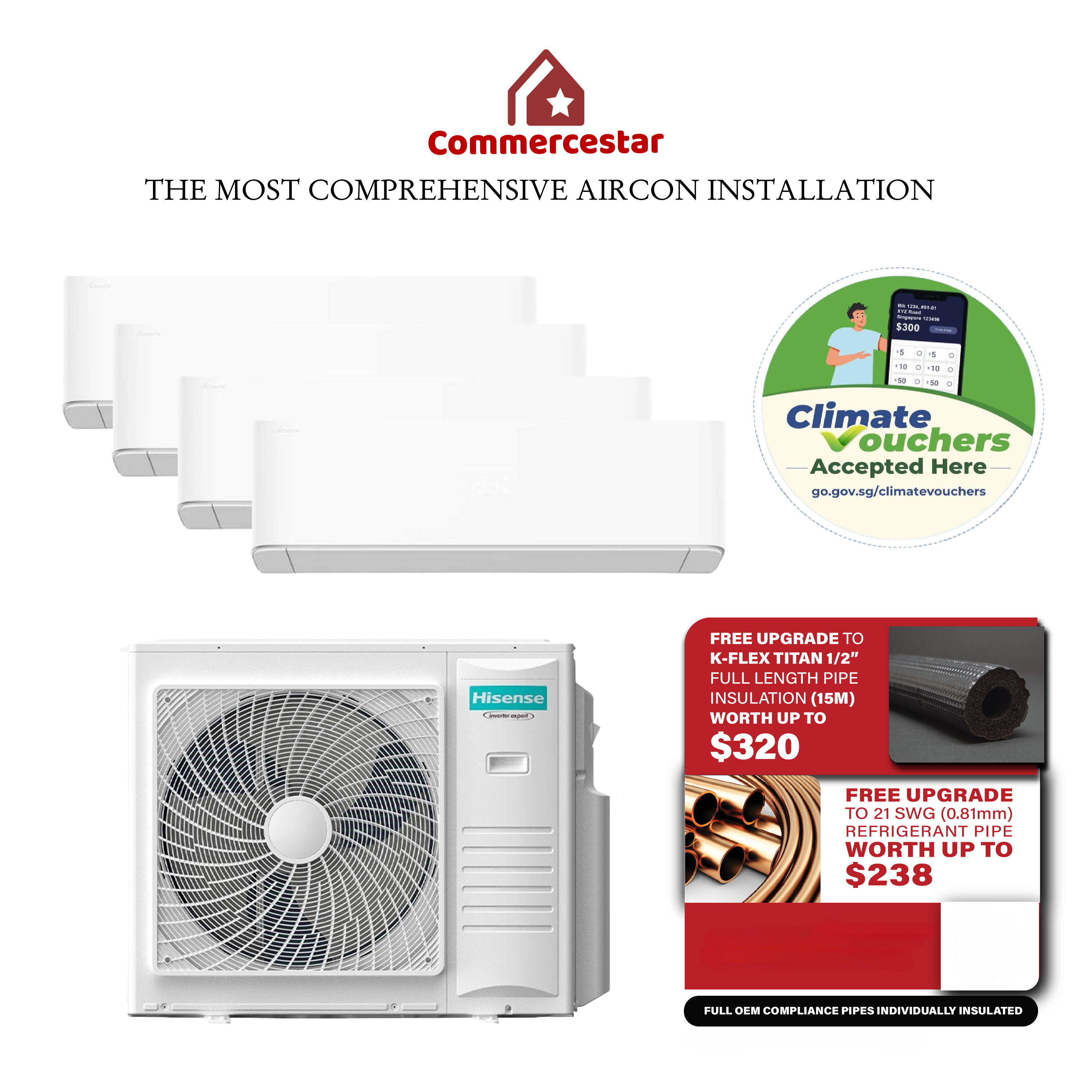 HISENSE Hi-MAX SMART AI AIRCON R32 SYSTEM 4 (INSTALLATION INCLUDED FREE UPGRADED MATERIALS)