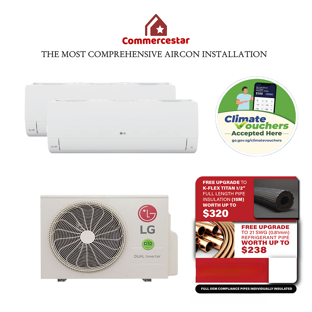 LG ALPHA+ R32 INVERTER AIRCON SYSTEM 2 (INSTALLATION INCLUDED FREE UPGRADED MATERIALS) - Commercestar Engineering