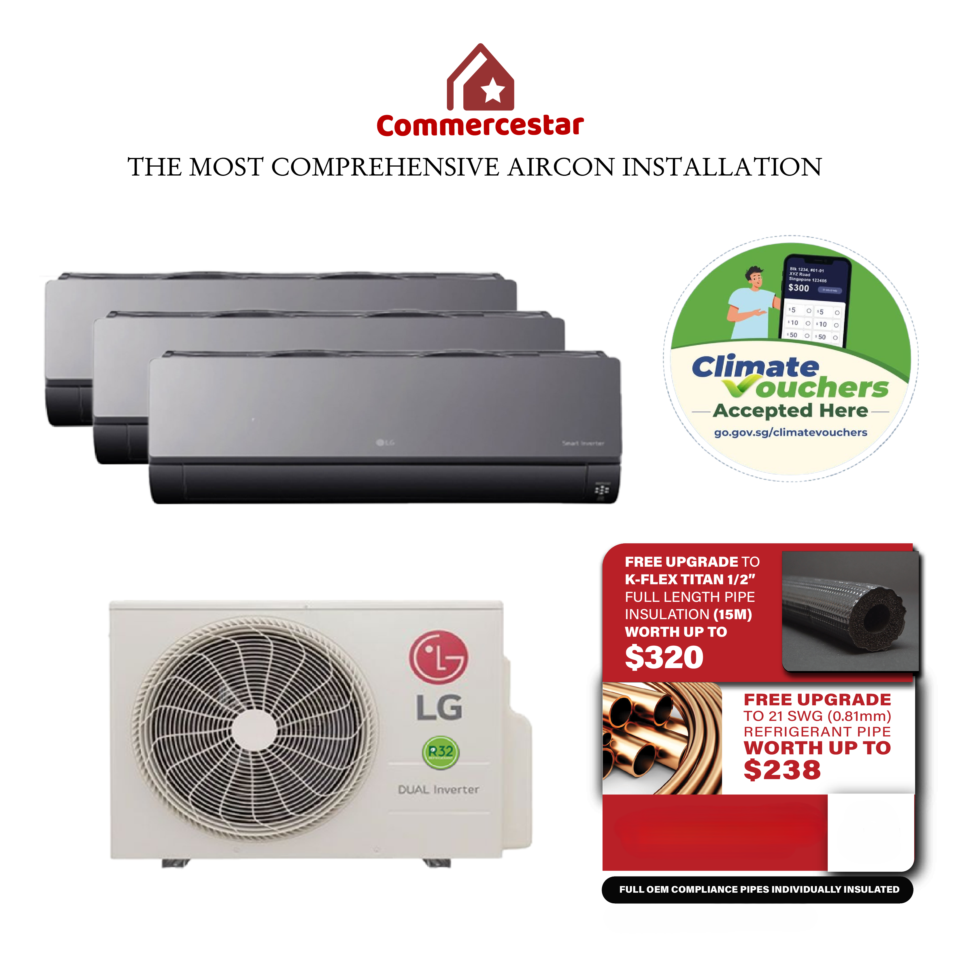 LG ARTCOOL MIRROR R32 INVERTER AIRCON SYSTEM 3 (INSTALLATION INCLUDED FREE UPGRADED MATERIALS) - Commercestar Engineering