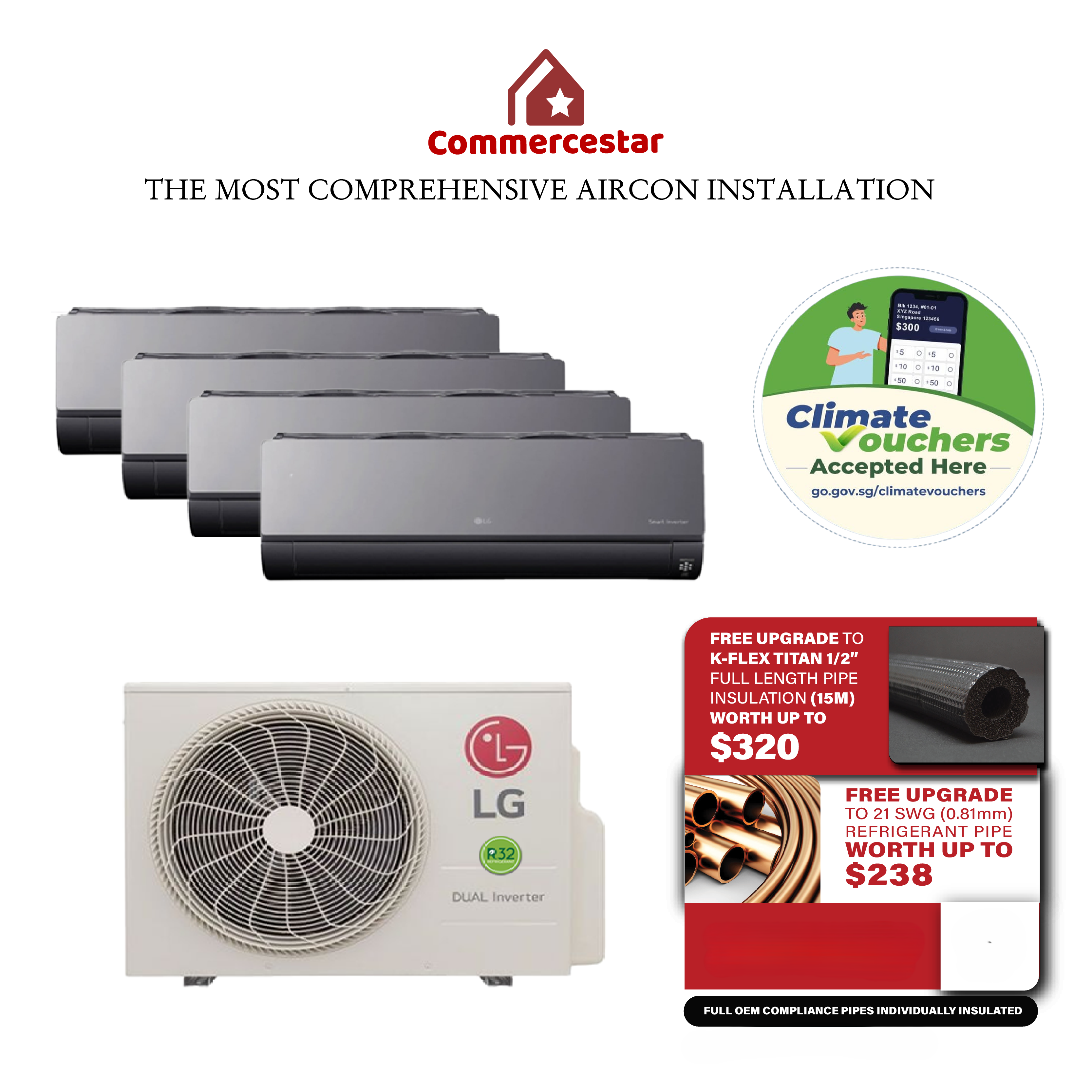 LG ARTCOOL MIRROR R32 INVERTER AIRCON SYSTEM 4 (INSTALLATION INCLUDED FREE UPGRADED MATERIALS) - Commercestar Engineering