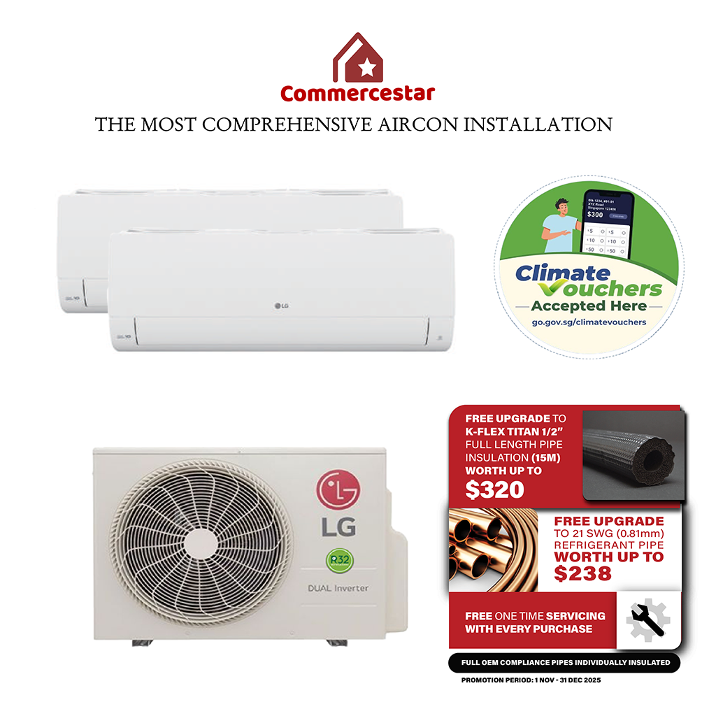 LG ALPHA+ R32 INVERTER AIRCON SYSTEM 2 (INSTALLATION INCLUDED FREE UPGRADED MATERIALS) - Commercestar Engineering