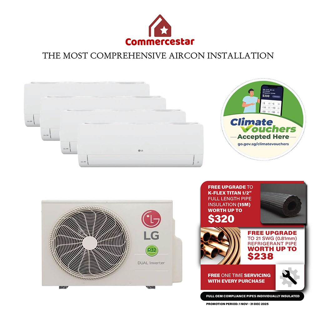 LG ALPHA+ R32 INVERTER AIRCON SYSTEM 4 (INSTALLATION INCLUDED FREE UPGRADED MATERIALS) - Commercestar Engineering