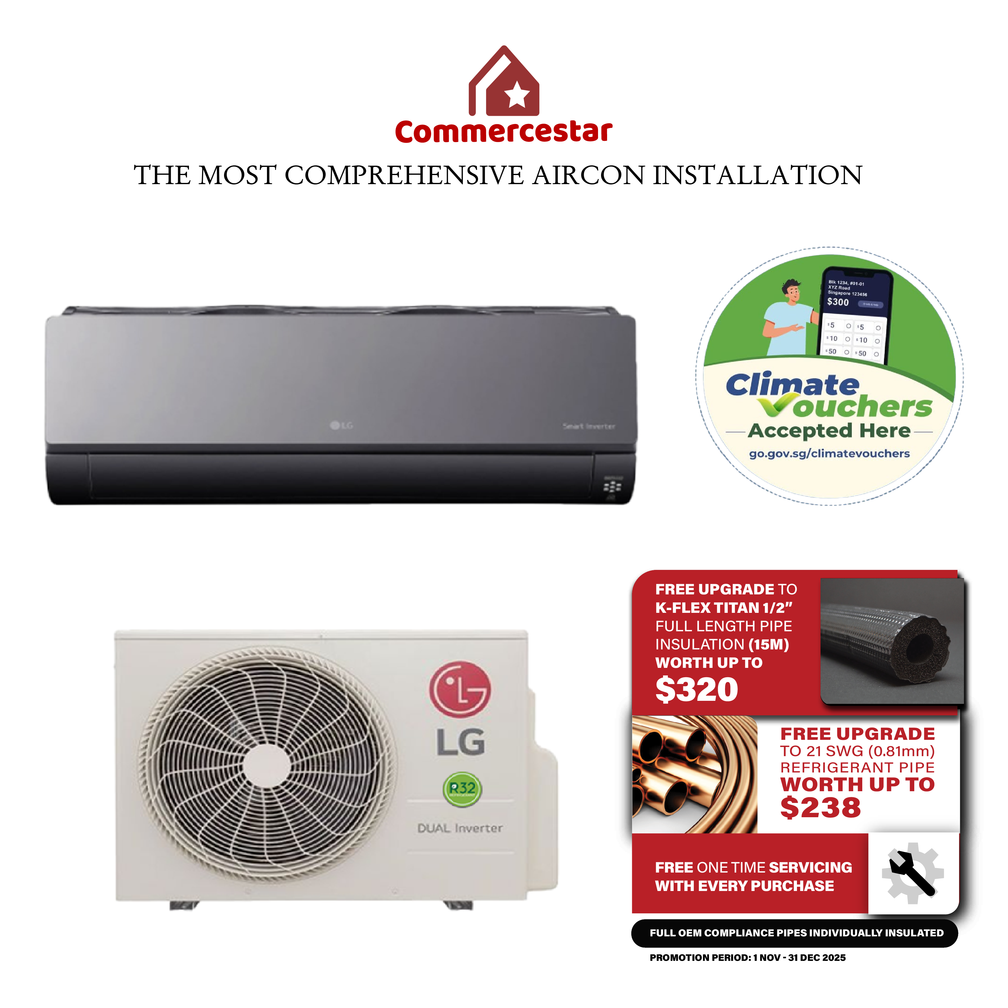 LG ARTCOOL MIRROR R32 INVERTER AIRCON SYSTEM 1 (INSTALLATION INCLUDED FREE UPGRADED MATERIALS) - Commercestar Engineering