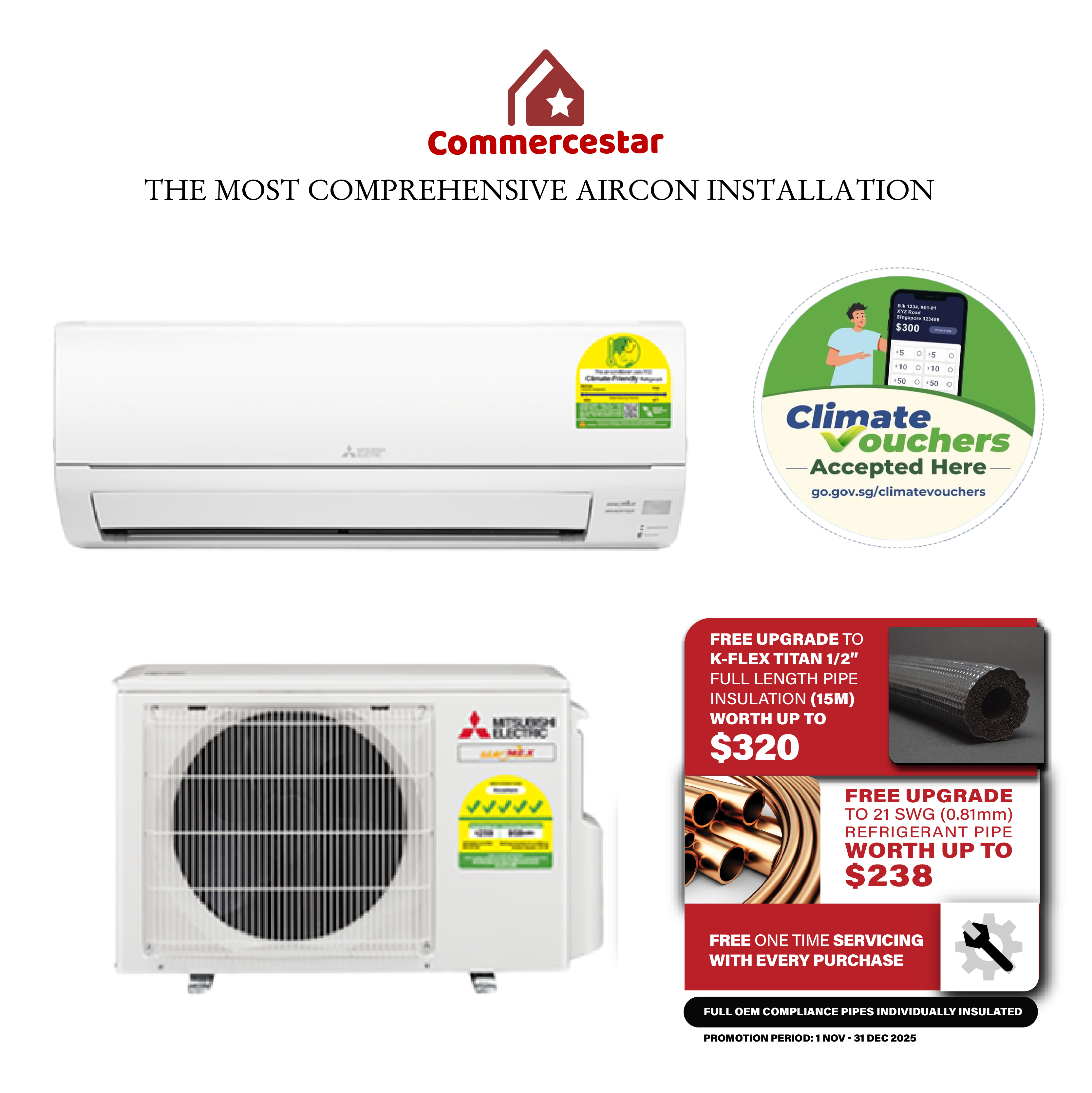 MITSUBISHI ELECTRIC STARMEX R32 SYSTEM 1 INVERTER AIRCON INSTALLATION (5/3 TICKS) - Commercestar Engineering