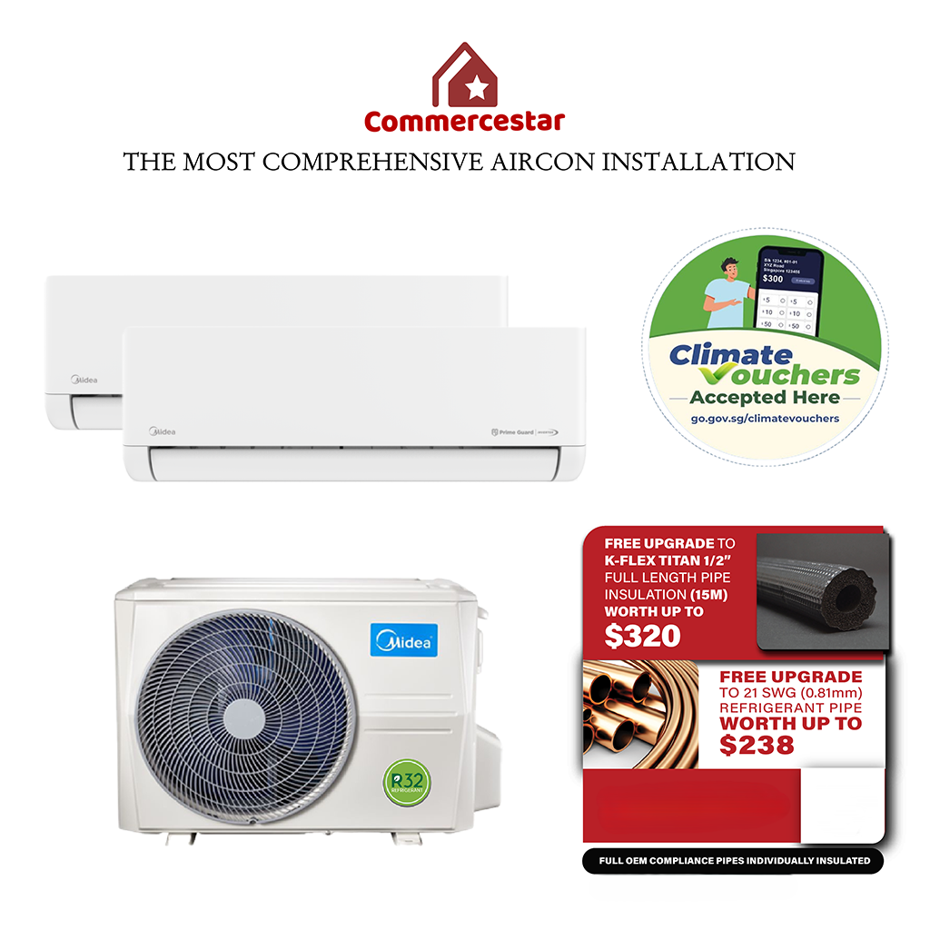 MIDEA MGP SERIES R32 SYSTEM 2 (INSTALLATION INCLUDED FREE UPGRADED MATERIALS) - Commercestar Engineering