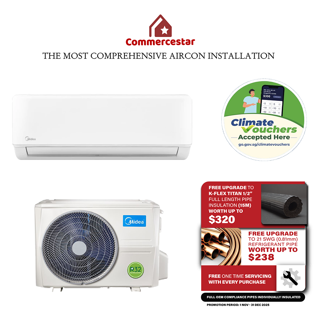 MIDEA INVERTER MP SERIES R32 SYSTEM 1 (INSTALLATION INCLUDED FREE UPGRADED MATERIALS) - Commercestar Engineering