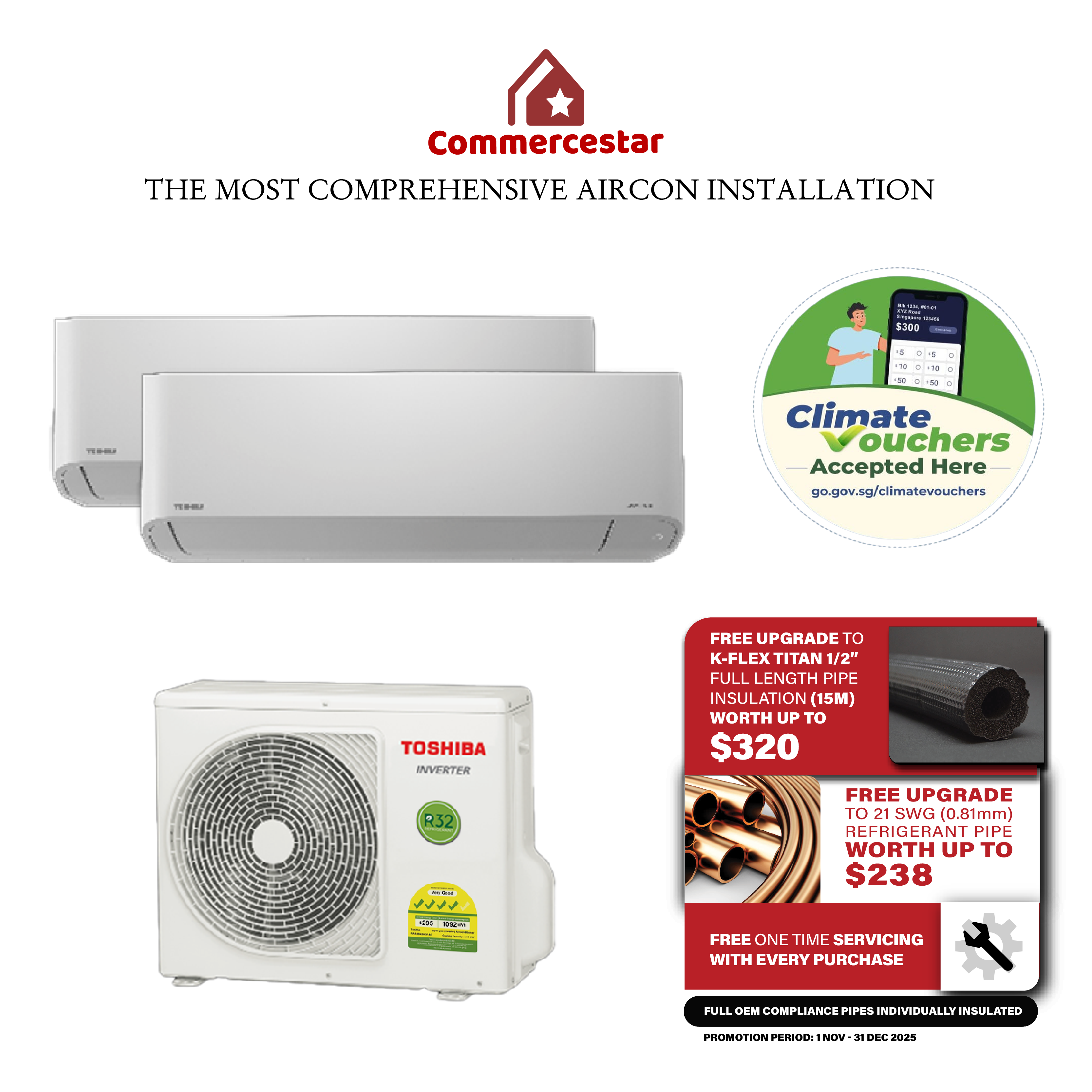 TOSHIBA R32 YOUME 2.0 SERIES SYSTEM 2 (INSTALLATION INCLUDED FREE UPGRADED MATERIALS) - Commercestar Engineering