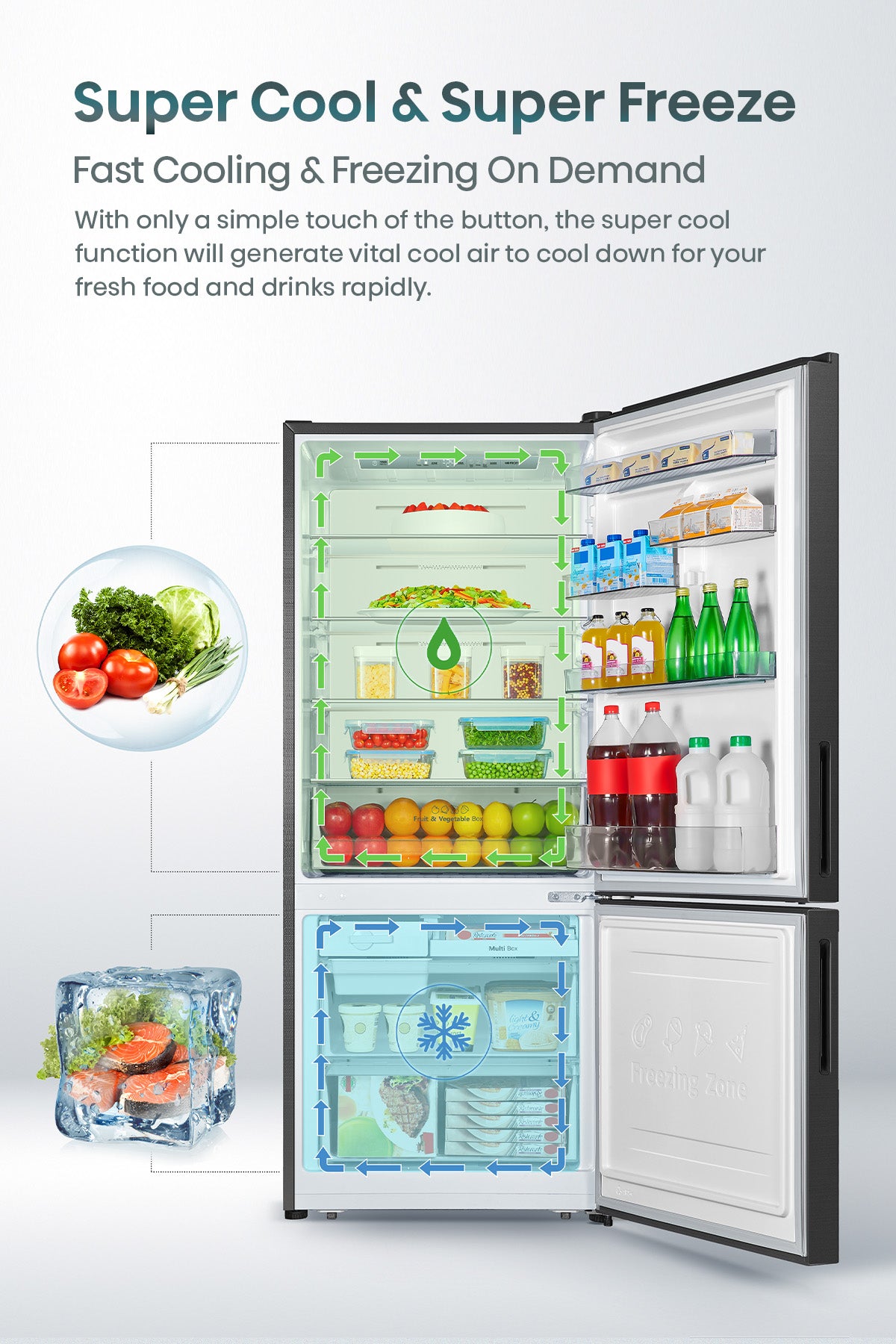 Hisense RB422P3EB5 416L Varnished Black Bottom Mount Refrigerator feature graphic 10