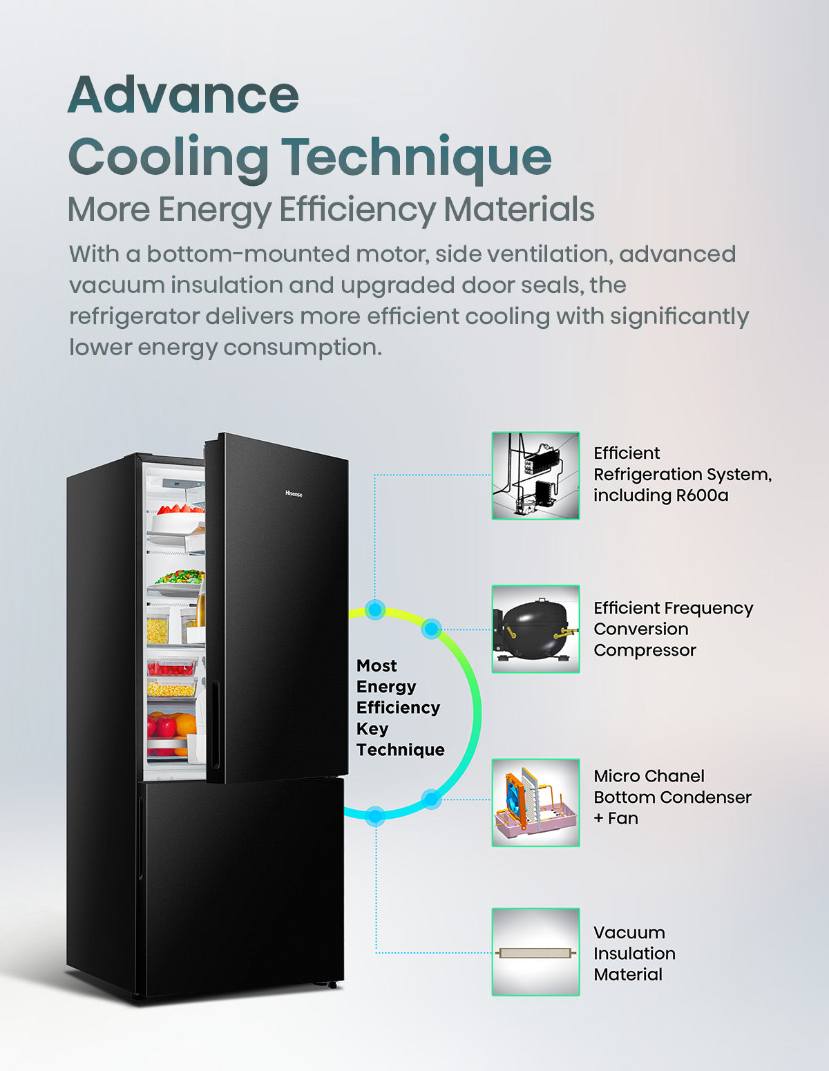 Hisense RB422P3EB5 416L Varnished Black Bottom Mount Refrigerator feature graphic 8