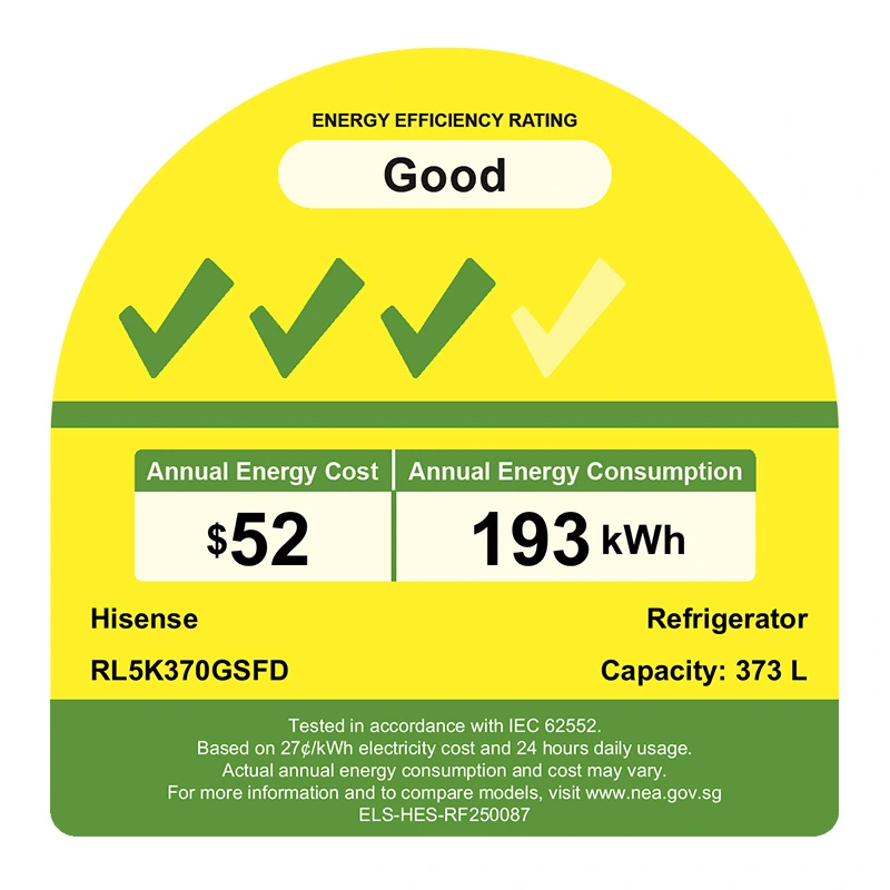 Hisense RL5K370GSFD 373L PureFit energy label