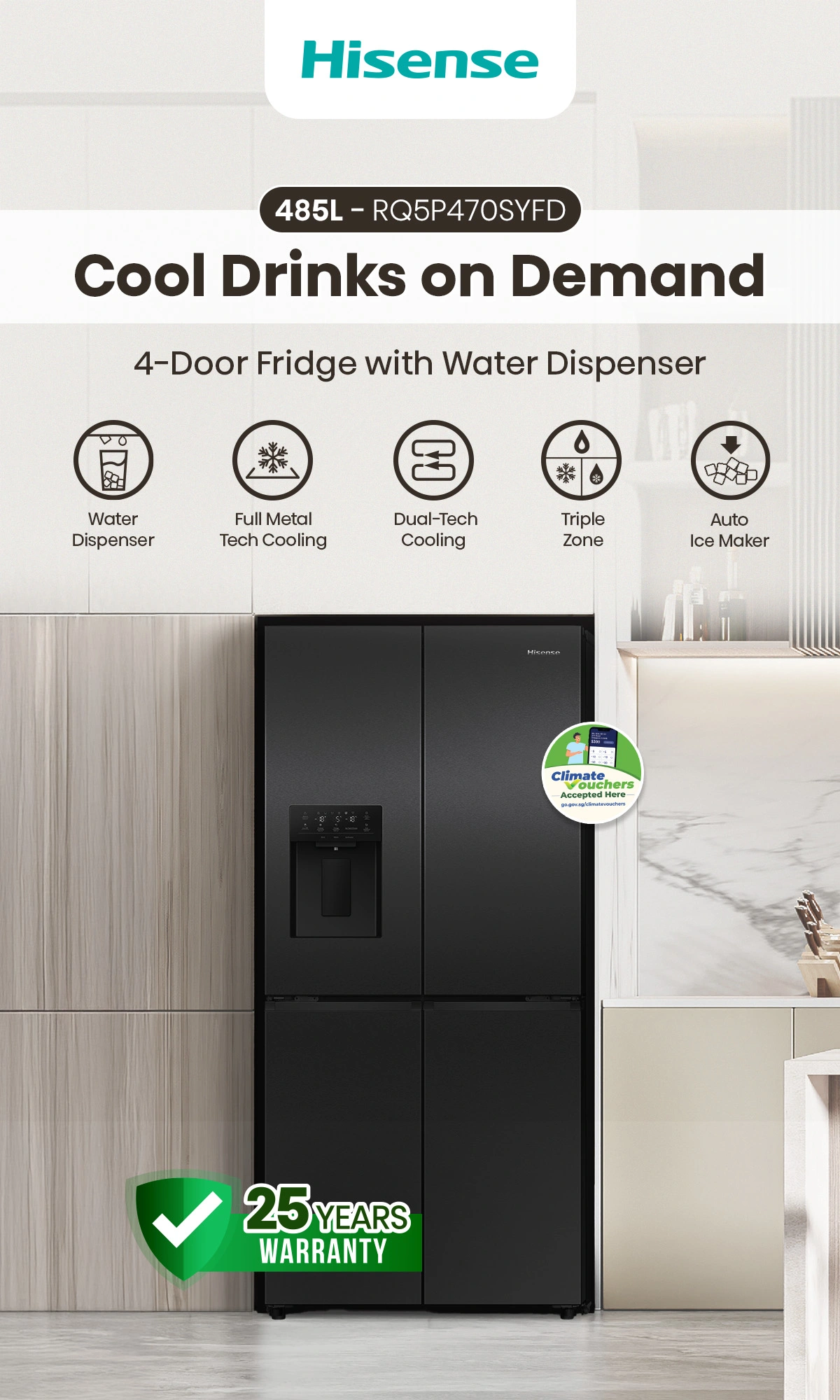 Hisense RQ5P470SYFD 485L four-door refrigerator – 485L feature overview