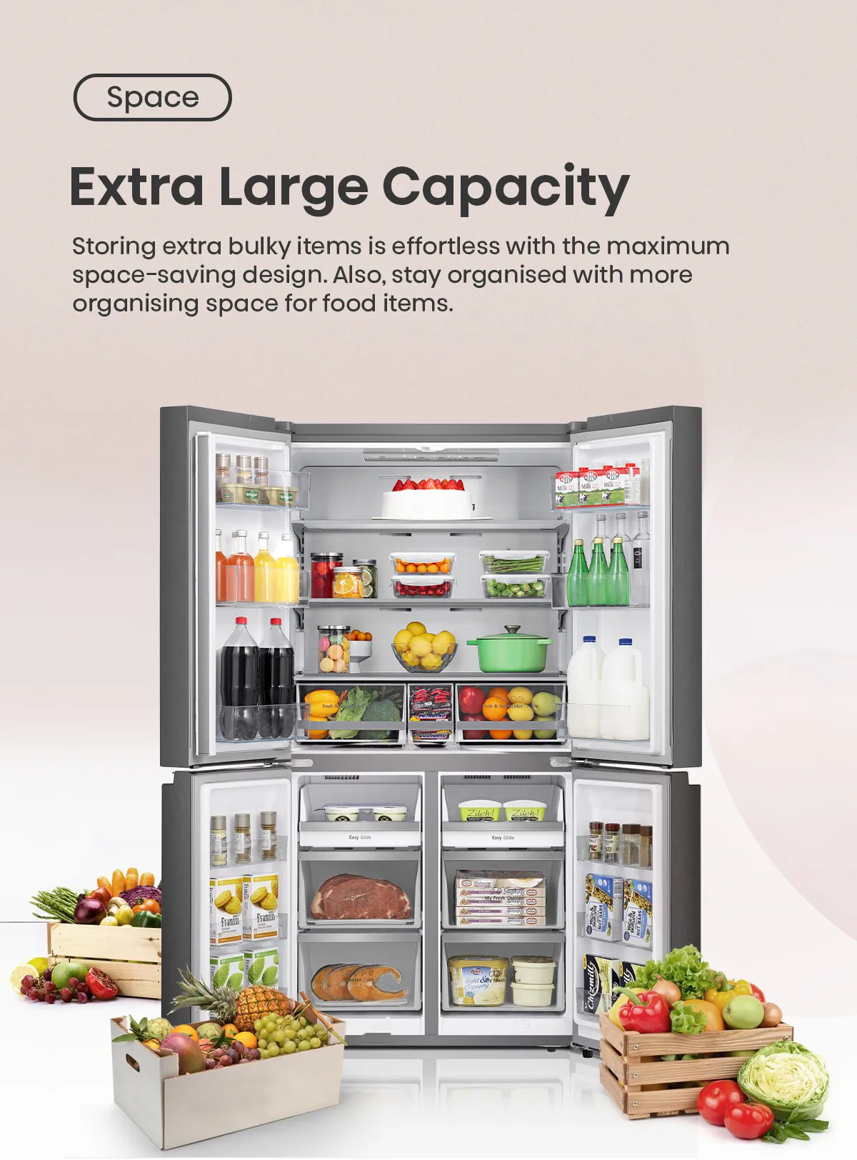 Hisense RQ768N4SW-KU 611L White & Khaki Glass refrigerator - large capacity