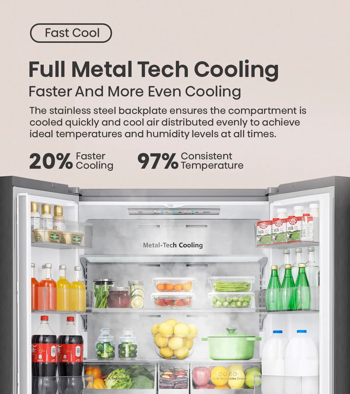 Hisense RQ768N4SW-KU 611L White & Khaki Glass refrigerator - metal tech cooling