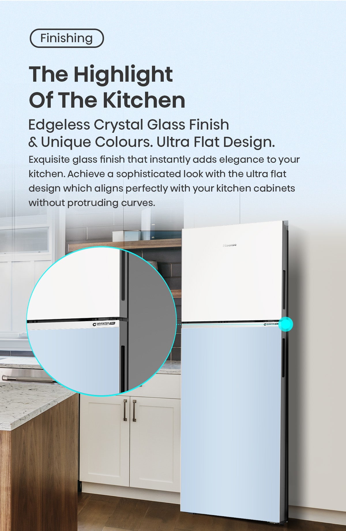 Hisense 327L Top Mount Inverter Refrigerator White & Blue Glass | RT469N4SW-LBU