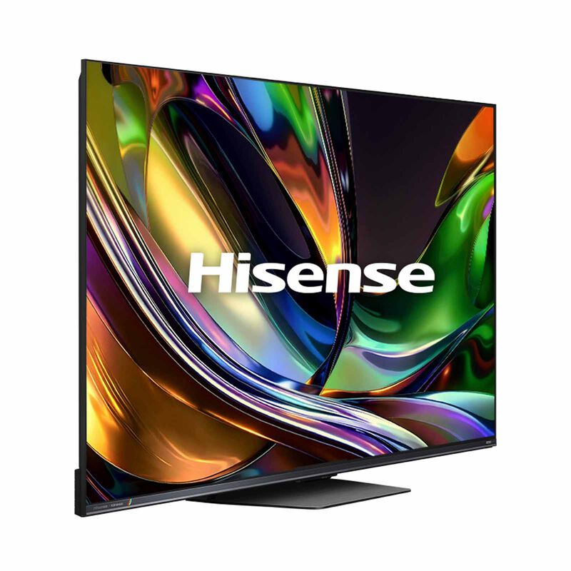 Hisense UR8S RGB Mini-LED 4K Smart TV displaying vibrant images on a large screen, available in 55 to 100 inches.