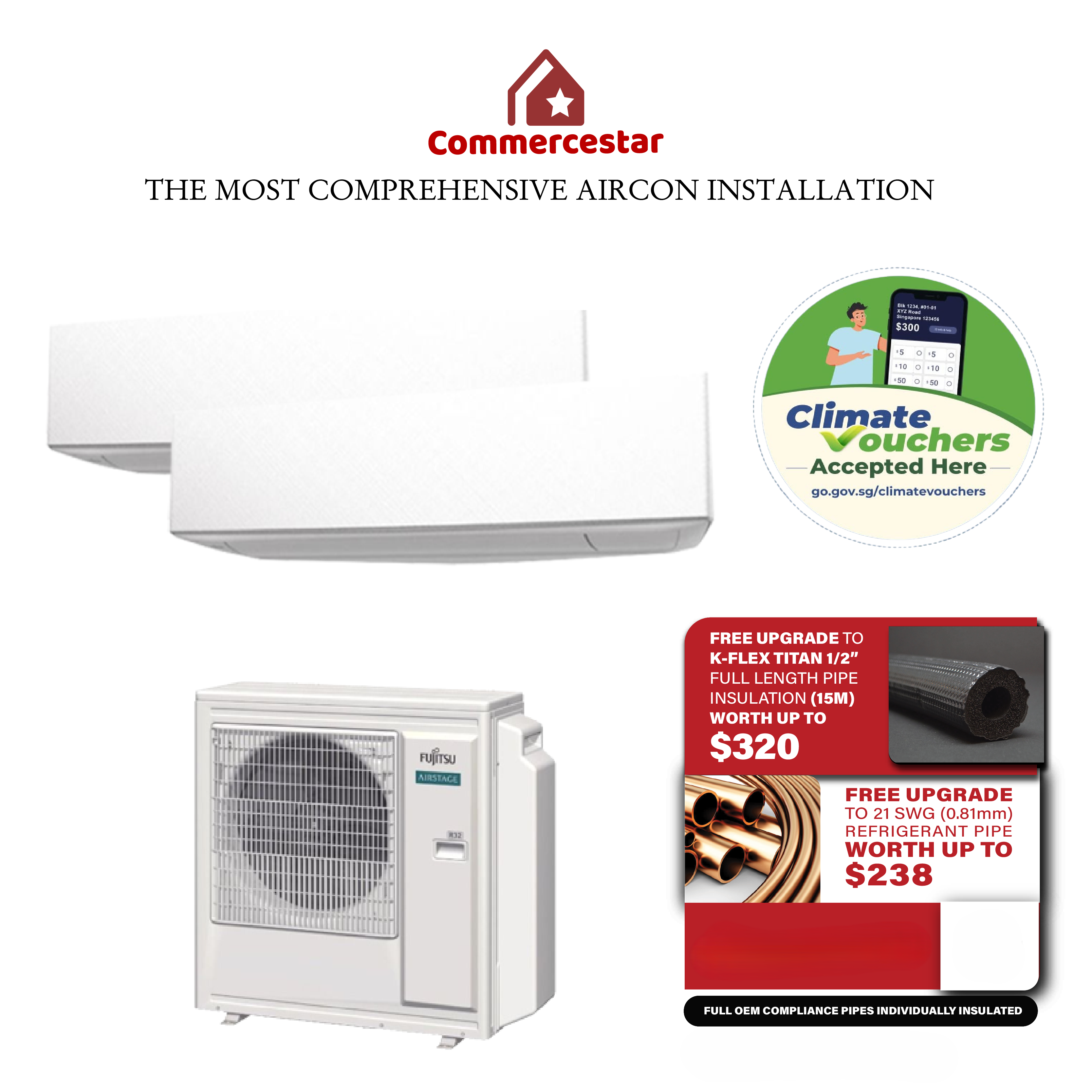 FUJITSU LATEST AIRSTAGE R32 DESIGNER TYPE NEW SYSTEM 2- FREE 5 YEARS WARRANTY - Commercestar Engineering