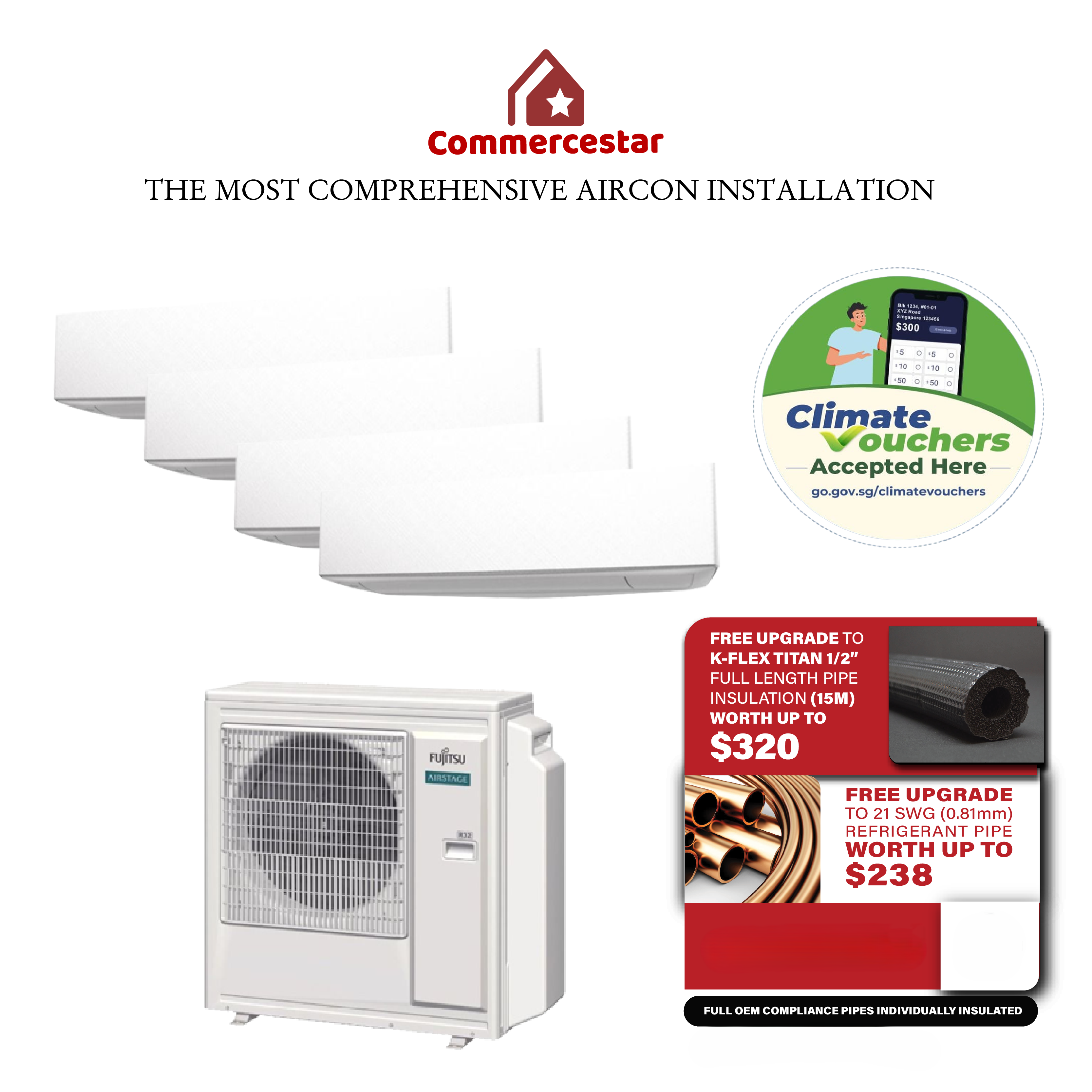 FUJITSU LATEST AIRSTAGE R32 DESIGNER TYPE NEW SYSTEM 4- FREE 5 YEARS WARRANTY - Commercestar Engineering