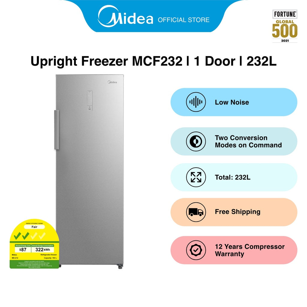 [Bulky] Midea MCF232 Silver Upright Freezer, 232L, Energy Rating A+ Commercestar Engineering