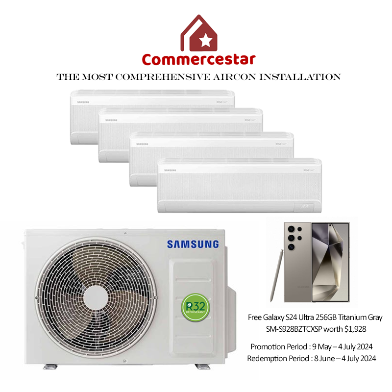 SAMSUNG LATEST WINDFREE R32 SYSTEM 4 AIRCON (INSTALLATION INCLUDED FREE UPGRADED MATERIALS) - Commercestar Engineering 