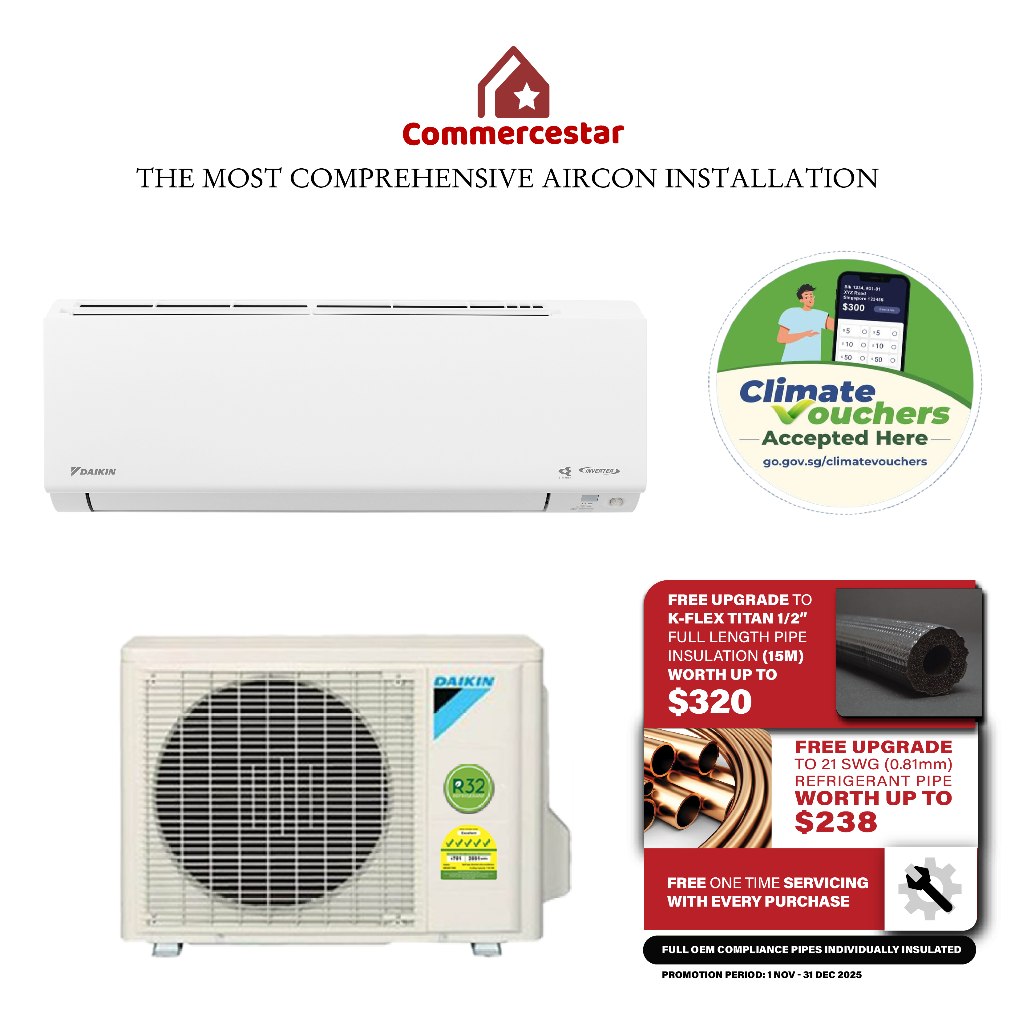 DAIKIN SYSTEM 1 ISMILE ECO+ STREAMER SERIES R32 (INSTALLATION INCLUDED FREE UPGRADED MATERIALS)