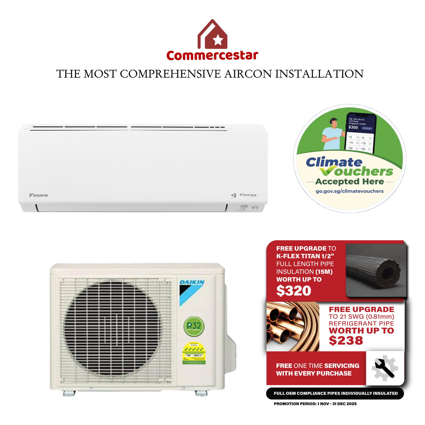 DAIKIN SYSTEM 1 ISMILE ECO+ STREAMER SERIES R32 (INSTALLATION INCLUDED FREE UPGRADED MATERIALS)