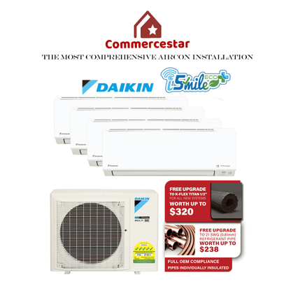 DAIKIN SYSTEM 4 ISMILE ECO+ STREAMER SERIES R32 (INSTALLATION INCLUDED FREE UPGRADED MATERIALS)