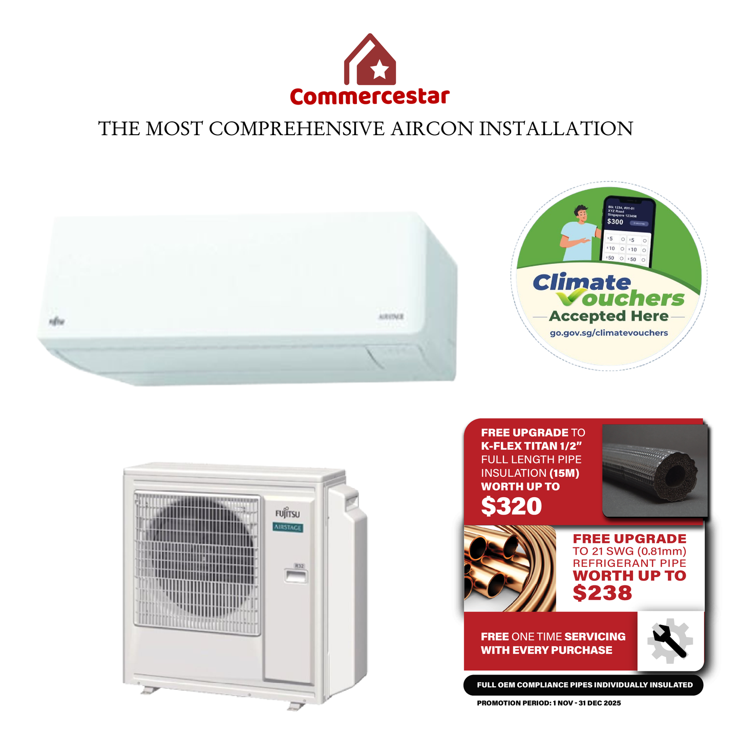 FUJITSU AIRSTAGE R32 SYSTEM 1 (INSTALLATION INCLUDED FREE UPGRADED MATERIALS)