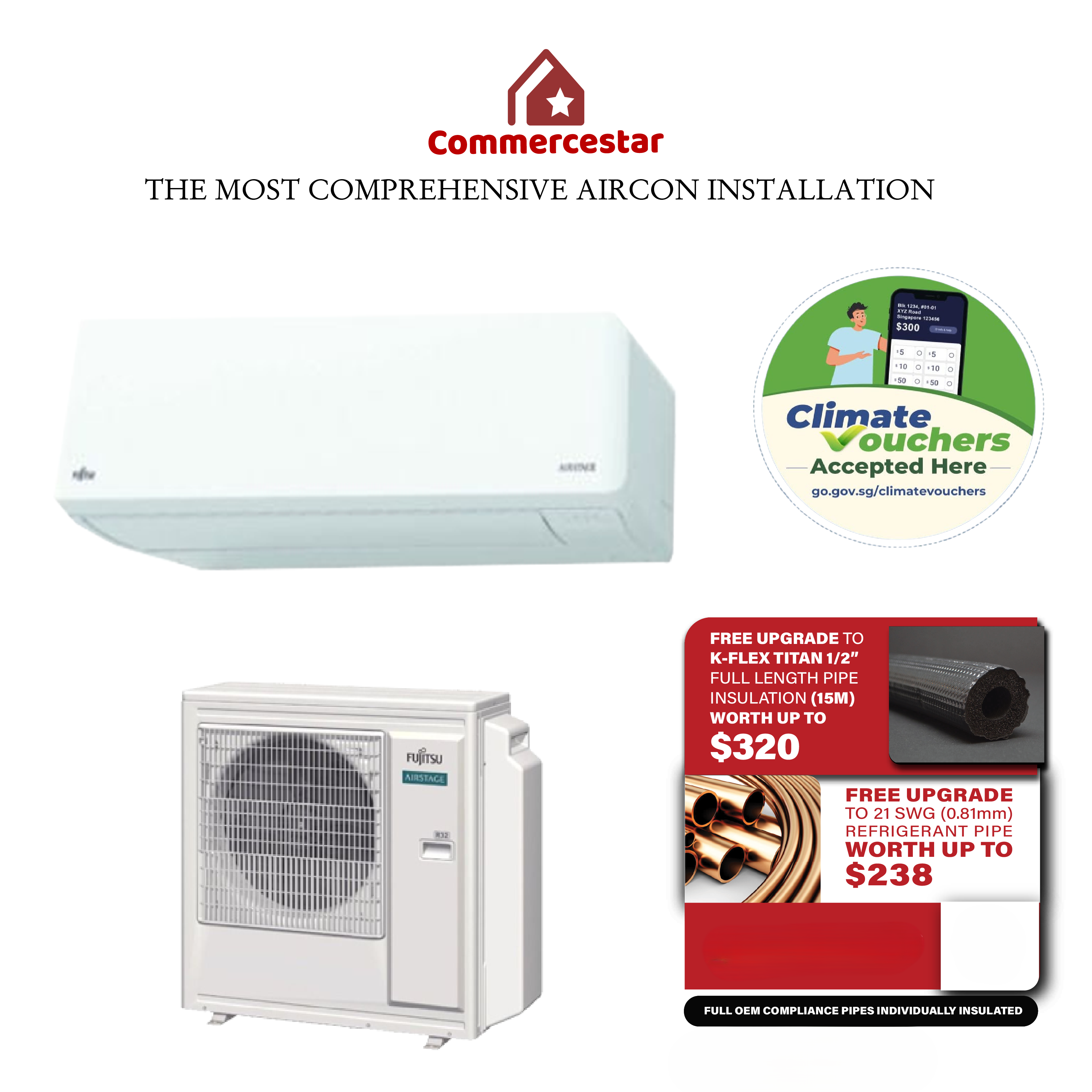 FUJITSU AIRSTAGE R32 SYSTEM 1 (INSTALLATION INCLUDED FREE UPGRADED MATERIALS) - Commercestar Engineering 