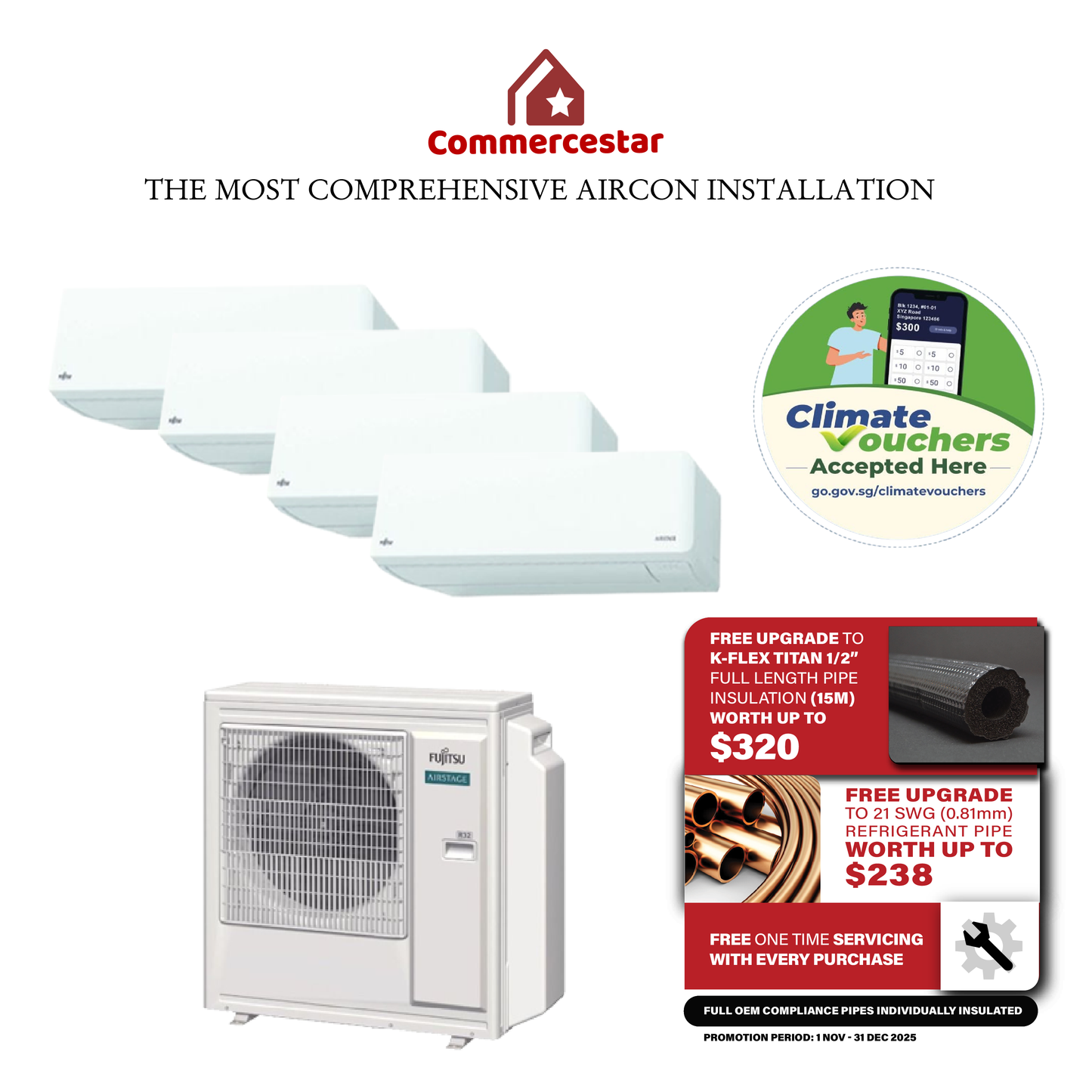 FUJITSU LATEST AIRSTAGE R32 NEW SYSTEM 4- FREE 5 YEARS WARRANTY