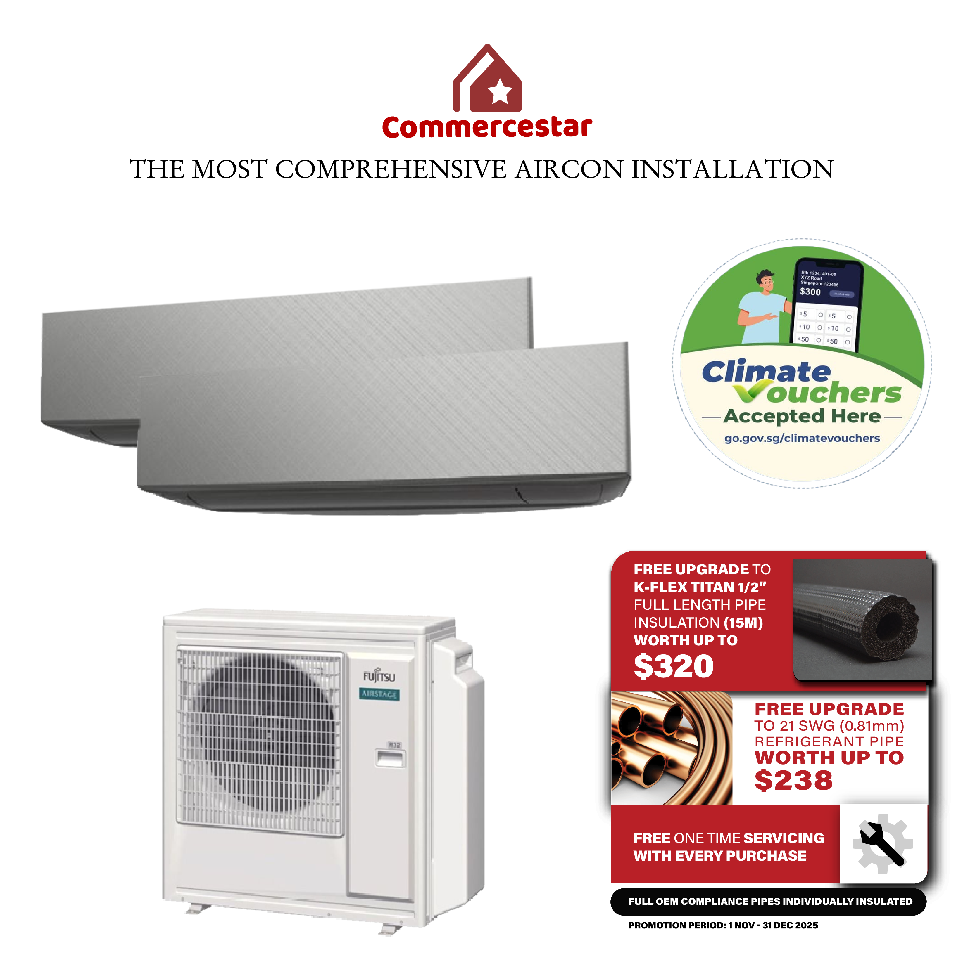 FUJITSU LATEST AIRSTAGE R32 DESIGNER TYPE NEW SYSTEM 2- FREE 5 YEARS WARRANTY - Commercestar Engineering 