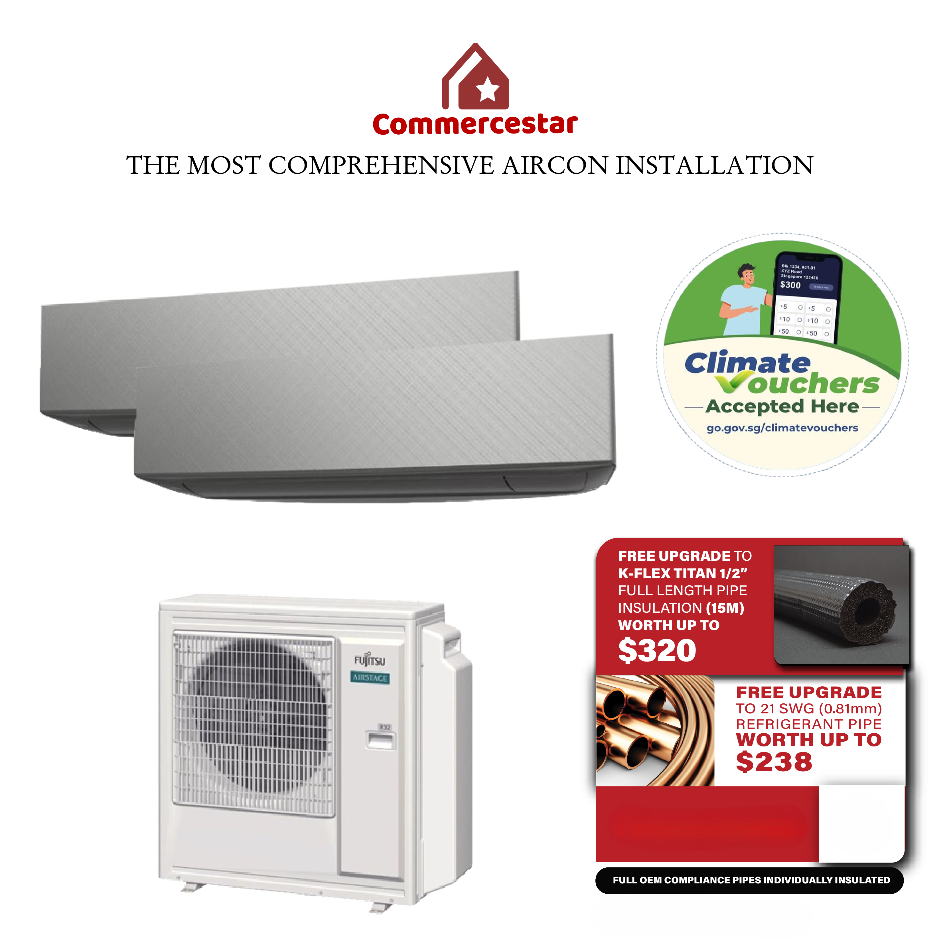 FUJITSU LATEST AIRSTAGE R32 DESIGNER TYPE NEW SYSTEM 2- FREE 5 YEARS WARRANTY - Commercestar Engineering 