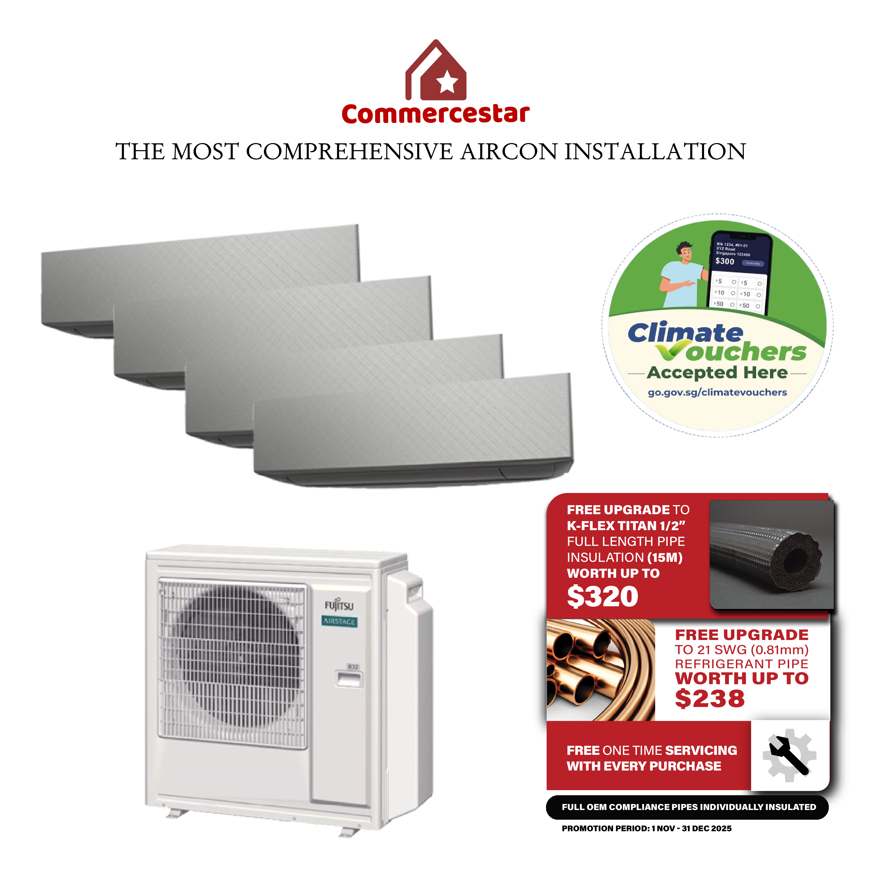 FUJITSU LATEST AIRSTAGE R32 DESIGNER TYPE NEW SYSTEM 4- FREE 5 YEARS WARRANTY - Commercestar Engineering 