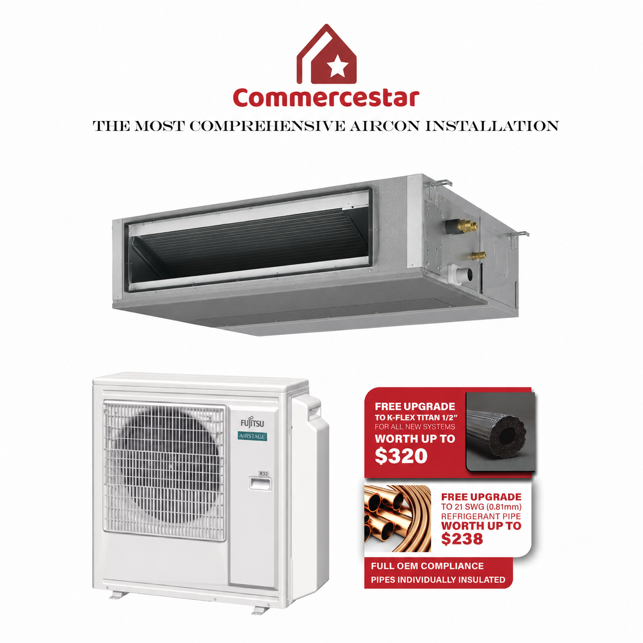 FUJITSU AIRSTAGE R32 MULTI CEILING DUCTED AIRCON INSTALLATION - Commercestar Engineering 