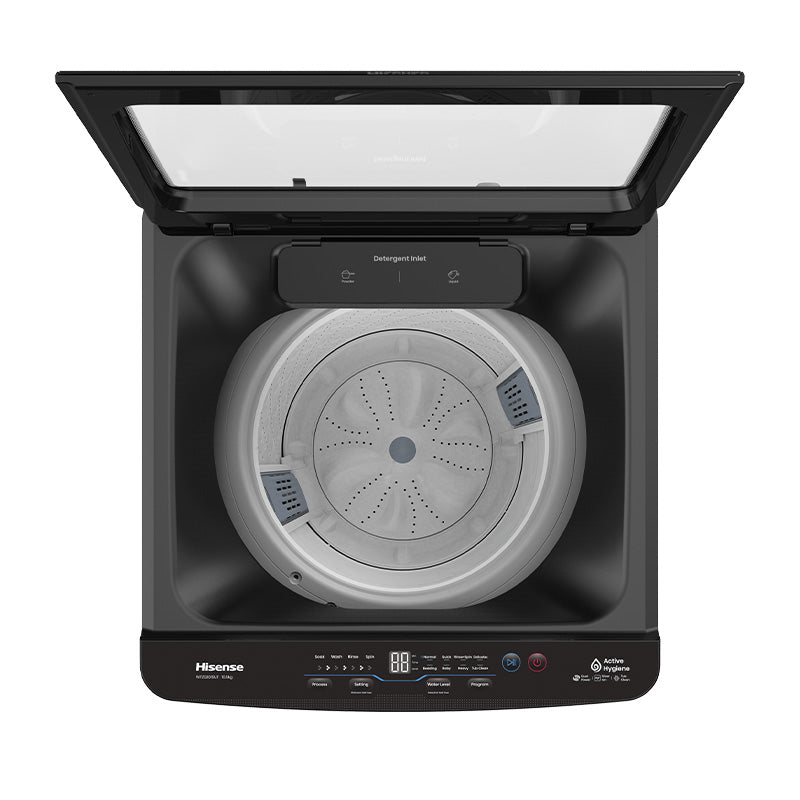Hisense C Series C309 10.5kg top load washer showing the front view with control panel and drum door.