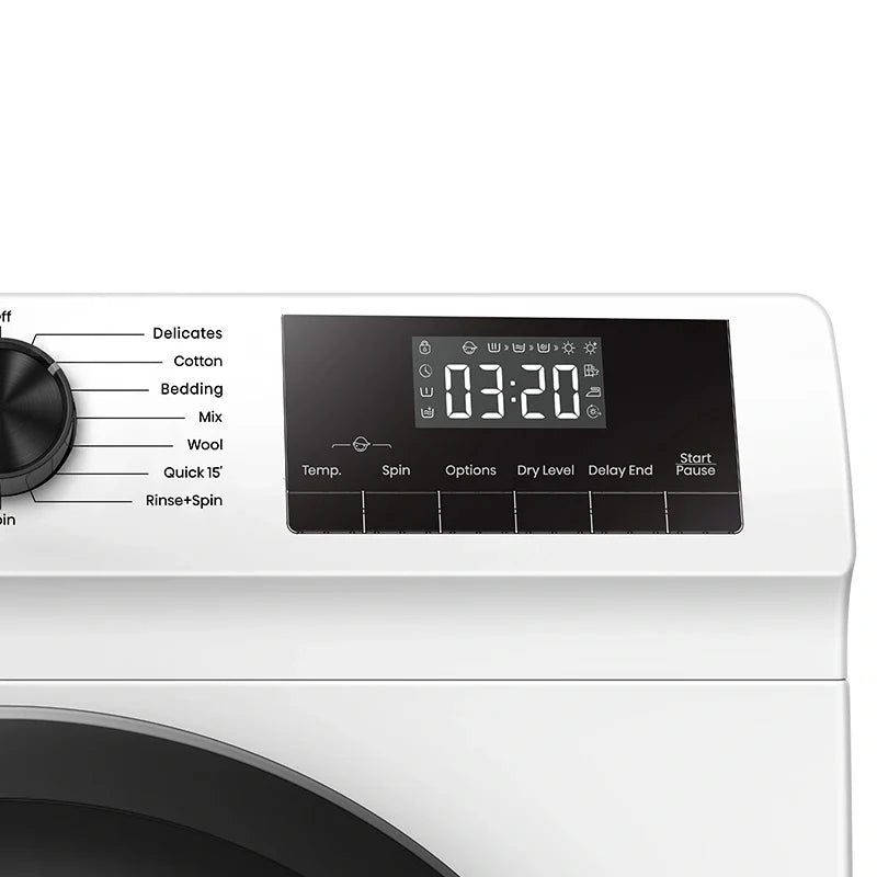 Hisense N1C 9kg wash and 6kg dry front load washer dryer with digital control panel and modern design.