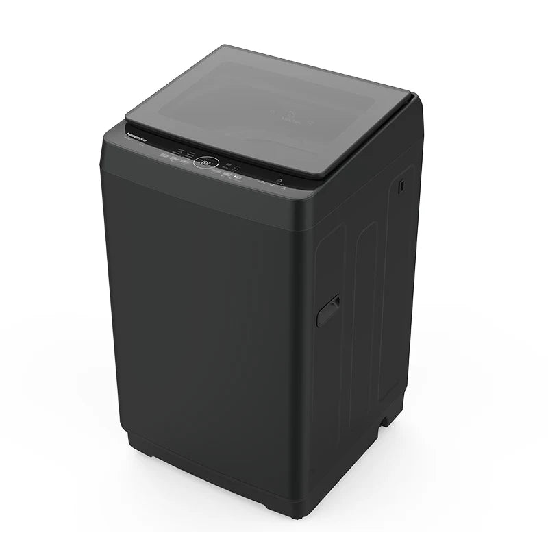 Hisense F Series F50 10.5kg top load washer front view showing control panel and drum opening.