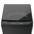 Hisense F Series F50 Smart 10.5kg top load washer with digital controls and stainless steel drum, front view.
