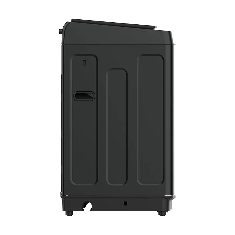 Hisense F Series F50 10.5kg top load washer with a side view showing the stainless steel drum and control panel.