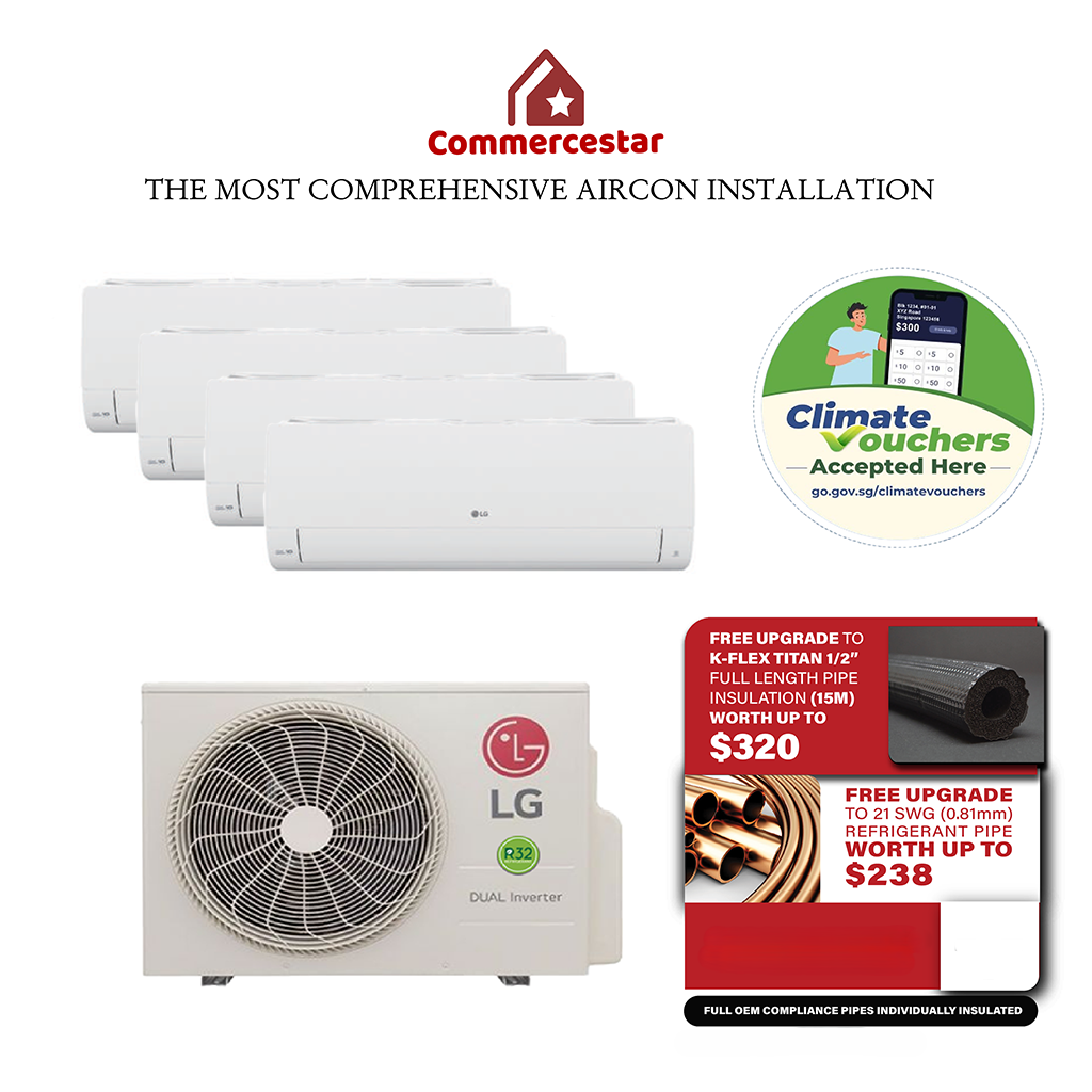 LG ALPHA+ R32 INVERTER AIRCON SYSTEM 4 (INSTALLATION INCLUDED FREE UPGRADED MATERIALS) - Commercestar Engineering 