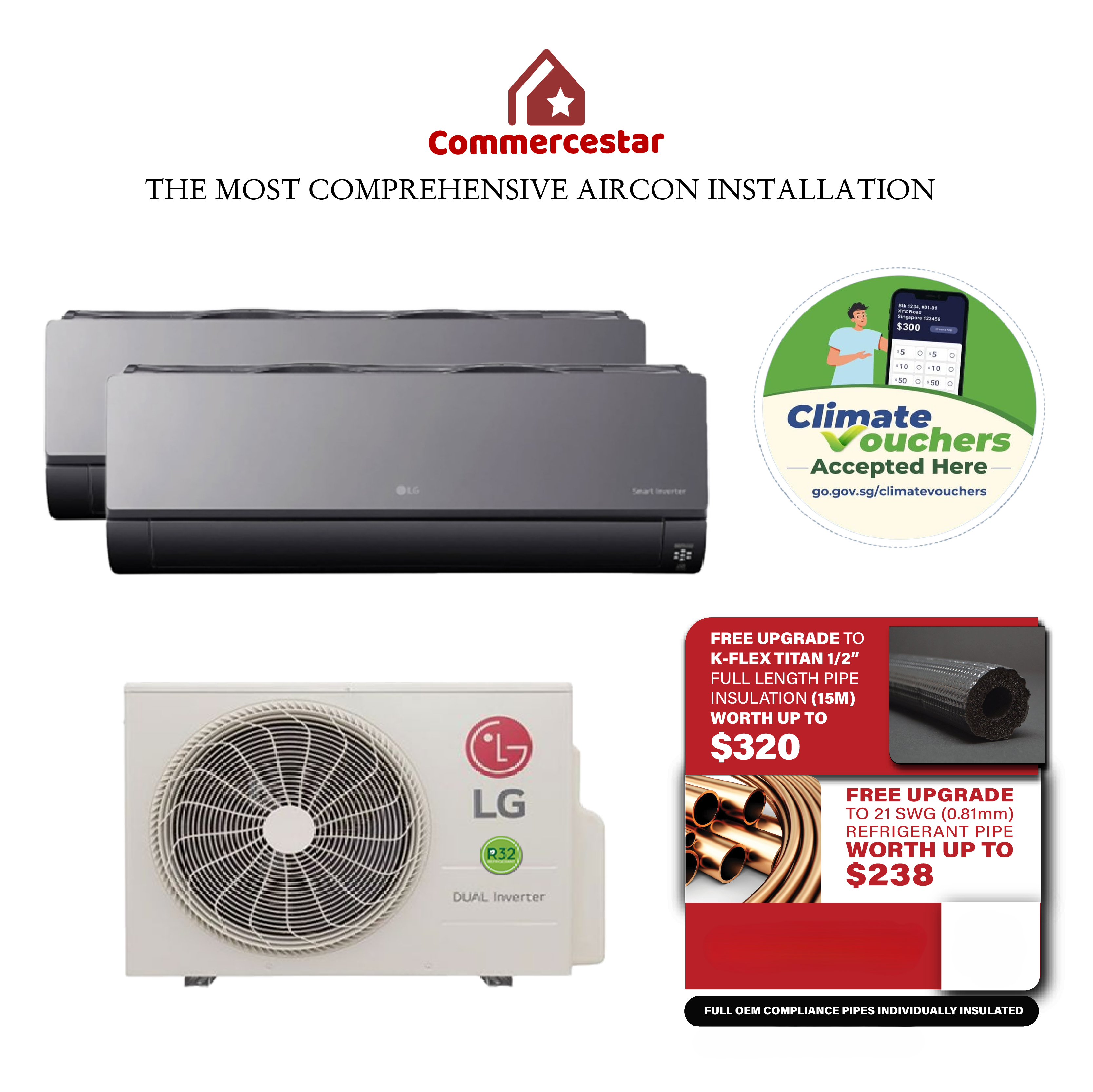 LG ARTCOOL MIRROR R32 INVERTER AIRCON SYSTEM 2 (INSTALLATION INCLUDED FREE UPGRADED MATERIALS) - Commercestar Engineering 