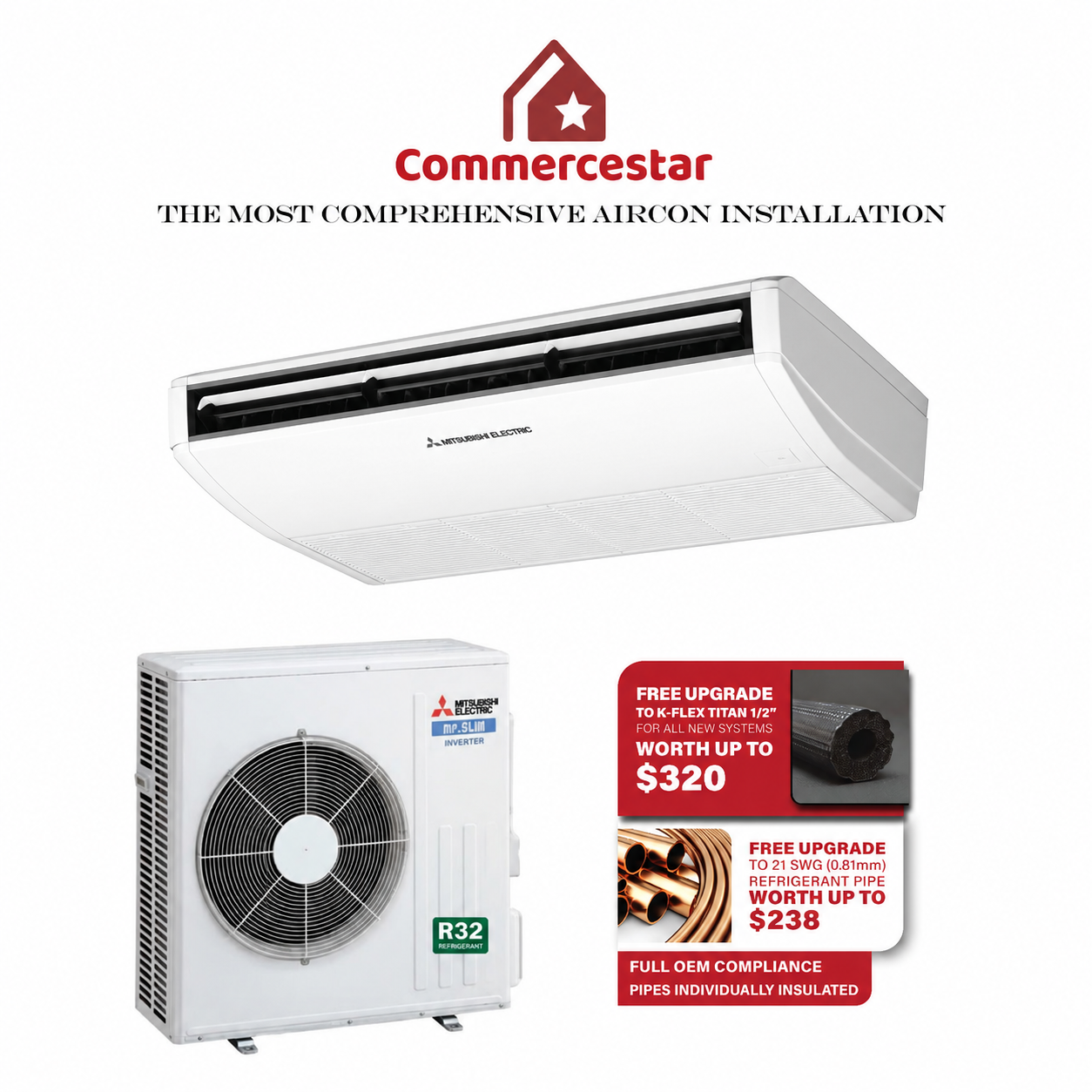 MITSUBISHI ELECTRIC R32 CEILING SUSPENDED AIRCON INSTALLATION - Commercestar Engineering 