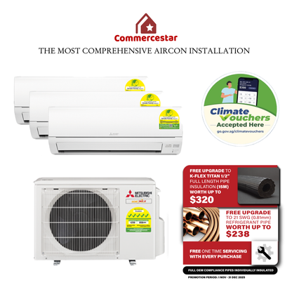 MITSUBISHI ELECTRIC STARMEX R32 INVERTER SYSTEM 3 AIRCON INSTALLATION (5 TICKS)