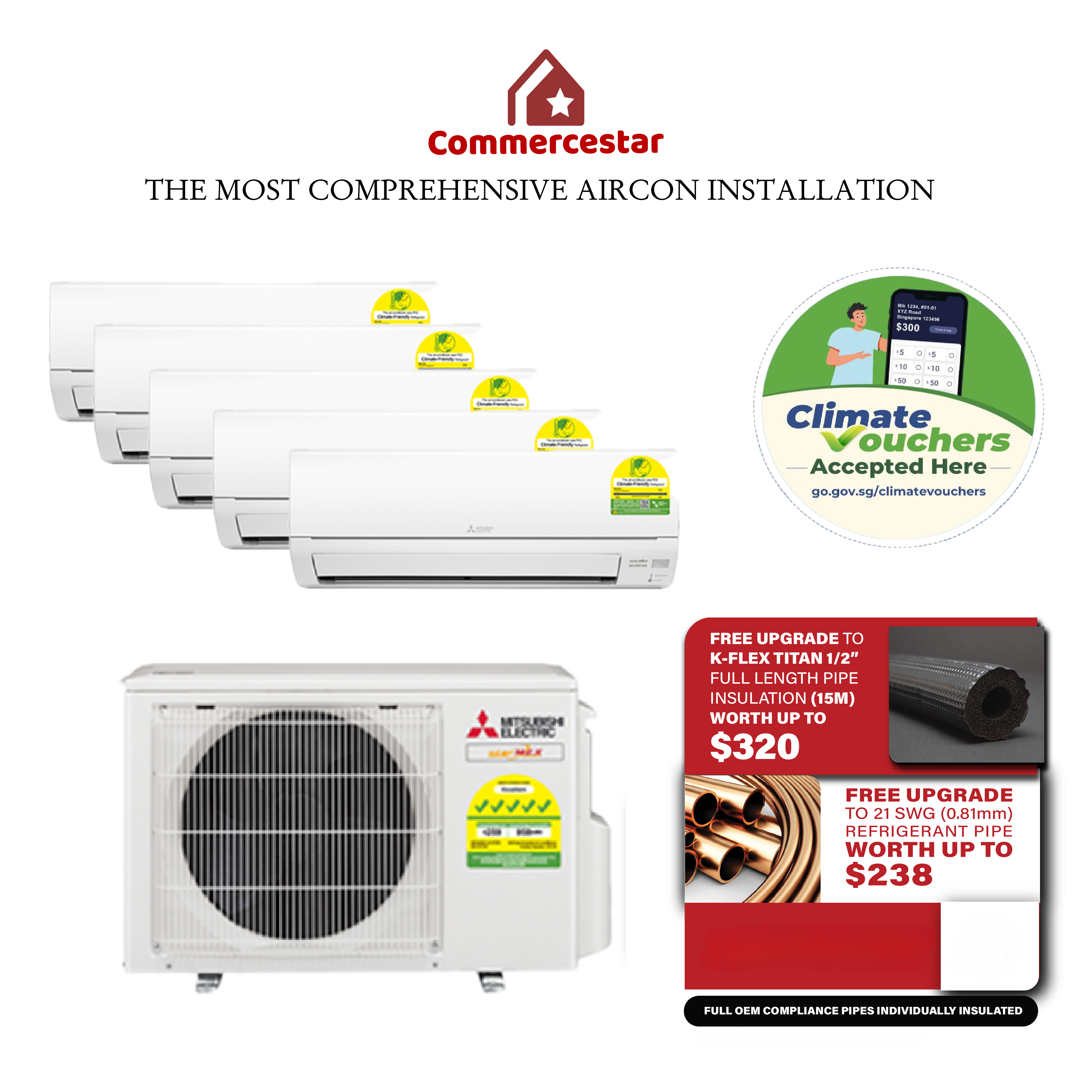 MITSUBISHI ELECTRIC STARMEX R32 SYSTEM 5 (INSTALLATION INCLUDED FREE UPGRADED MATERIALS)LS, FREE DISMANTLE EXISTING AIRCON) - Commercestar Engineering 