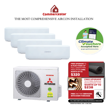 MITSUBISHI HEAVY INDUSTRIES R32 INVERTER SYSTEM 4 AIRCON INSTALLATION (5 TICKS)