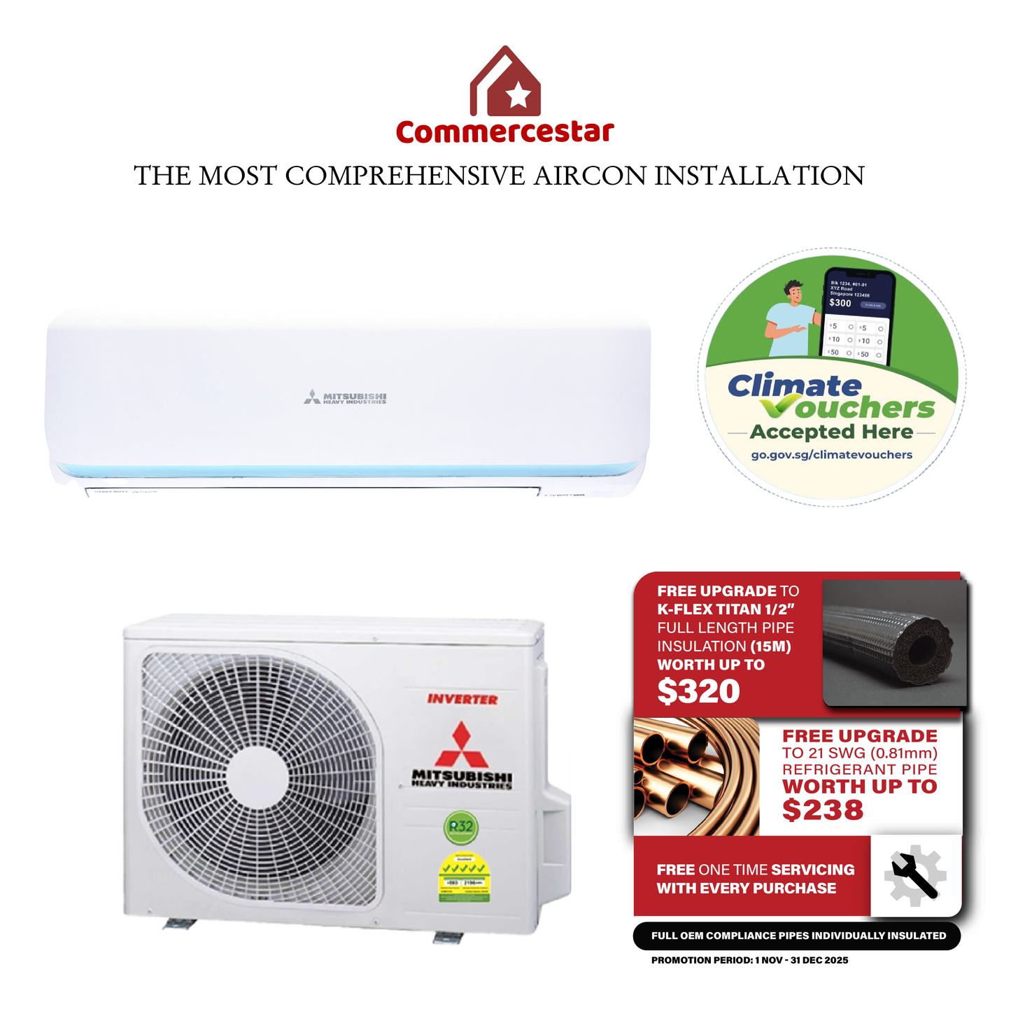 MITSUBISHI HEAVY INDUSTRIES R32 SYSTEM 1 ROCKET SERIES WITH WIFI (INSTALLATION INCLUDED FREE UPGRADED MATERIALS)